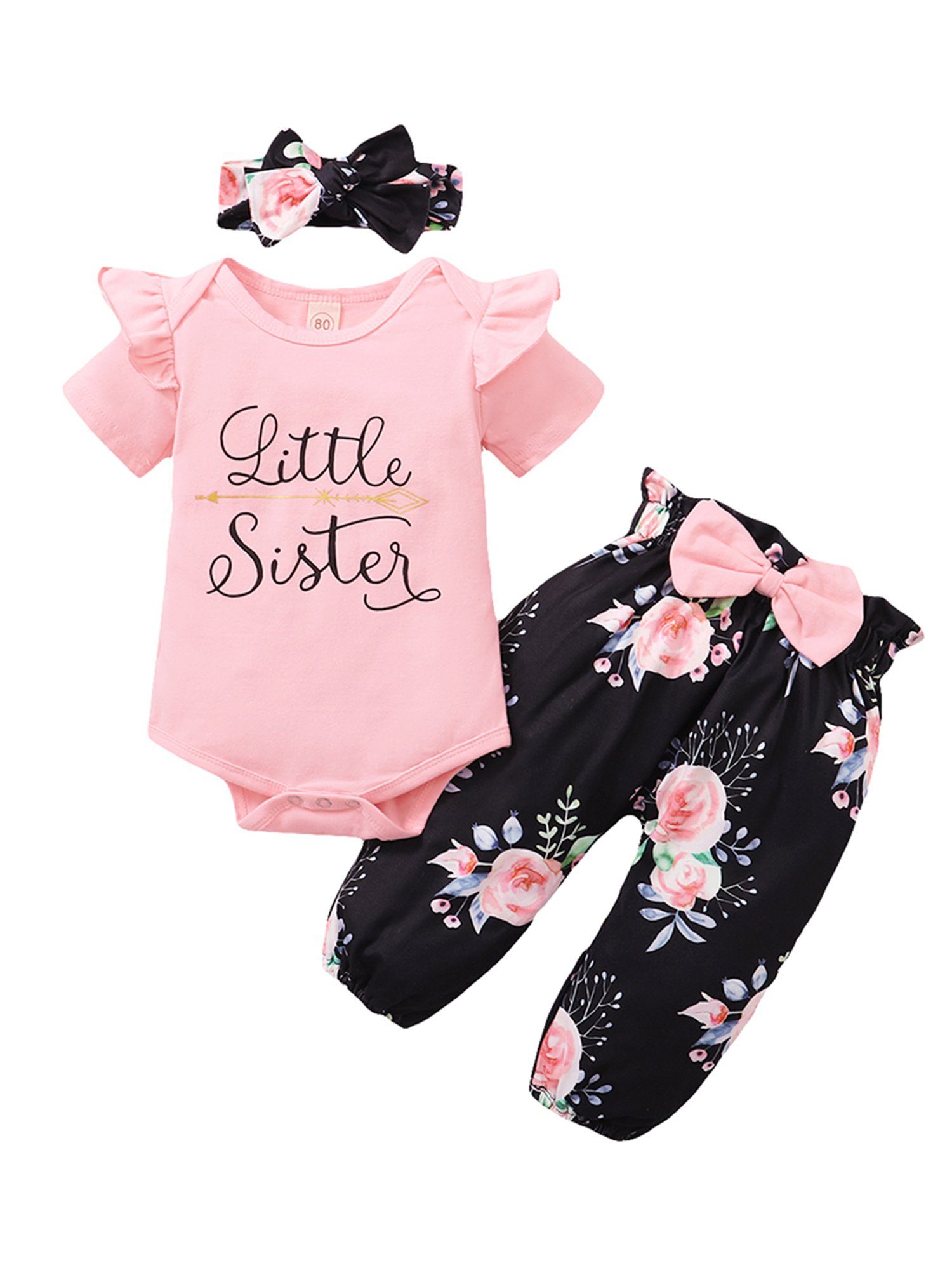 LAPA Shirt, Mädchen Blumendruck (Set, Leggings -tlg) & Baby 3 Haarband Kurzarm-Set