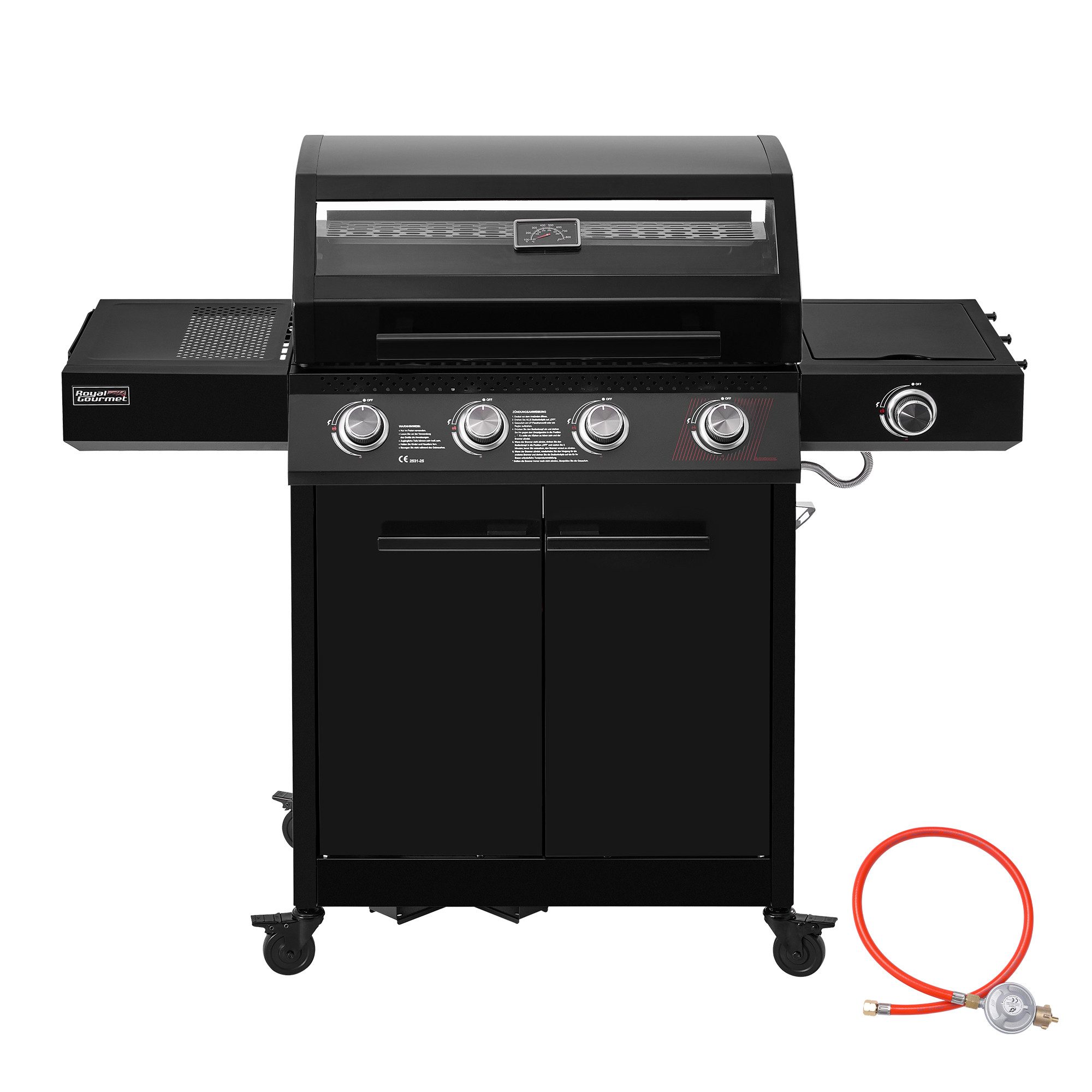 Royal Gourmet Gasgrill 4+1 Brenner Camping-Gasgrill, 15,5 kW Outdoor Grillwagen, mit Sichtfenster für Garten