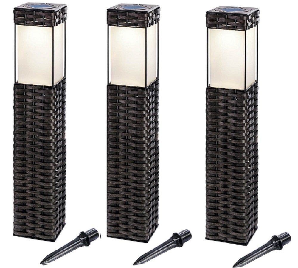 BUVTEC LED Gartenleuchte BUVTEC '3er Set' LED Solar Standleuchtenset Rattan 3500 K