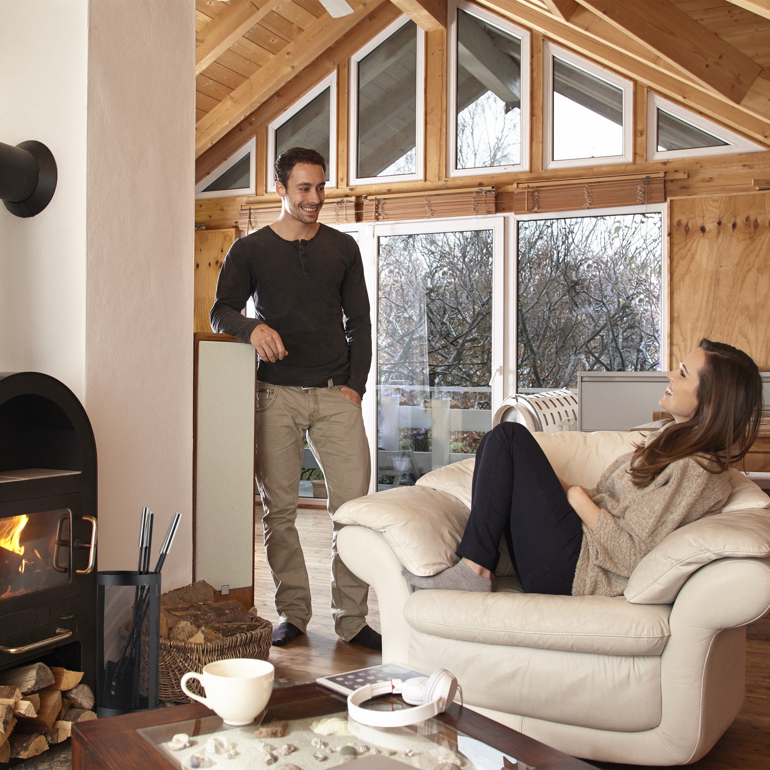 relaxdays Kamingarnitur Kaminbesteck 5-teilig im Eimer