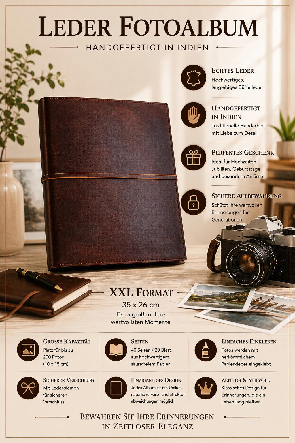 ROOGU Fotoalbum ROOGU Fotoalbum Büffelleder schwarzes Baumwollpapier