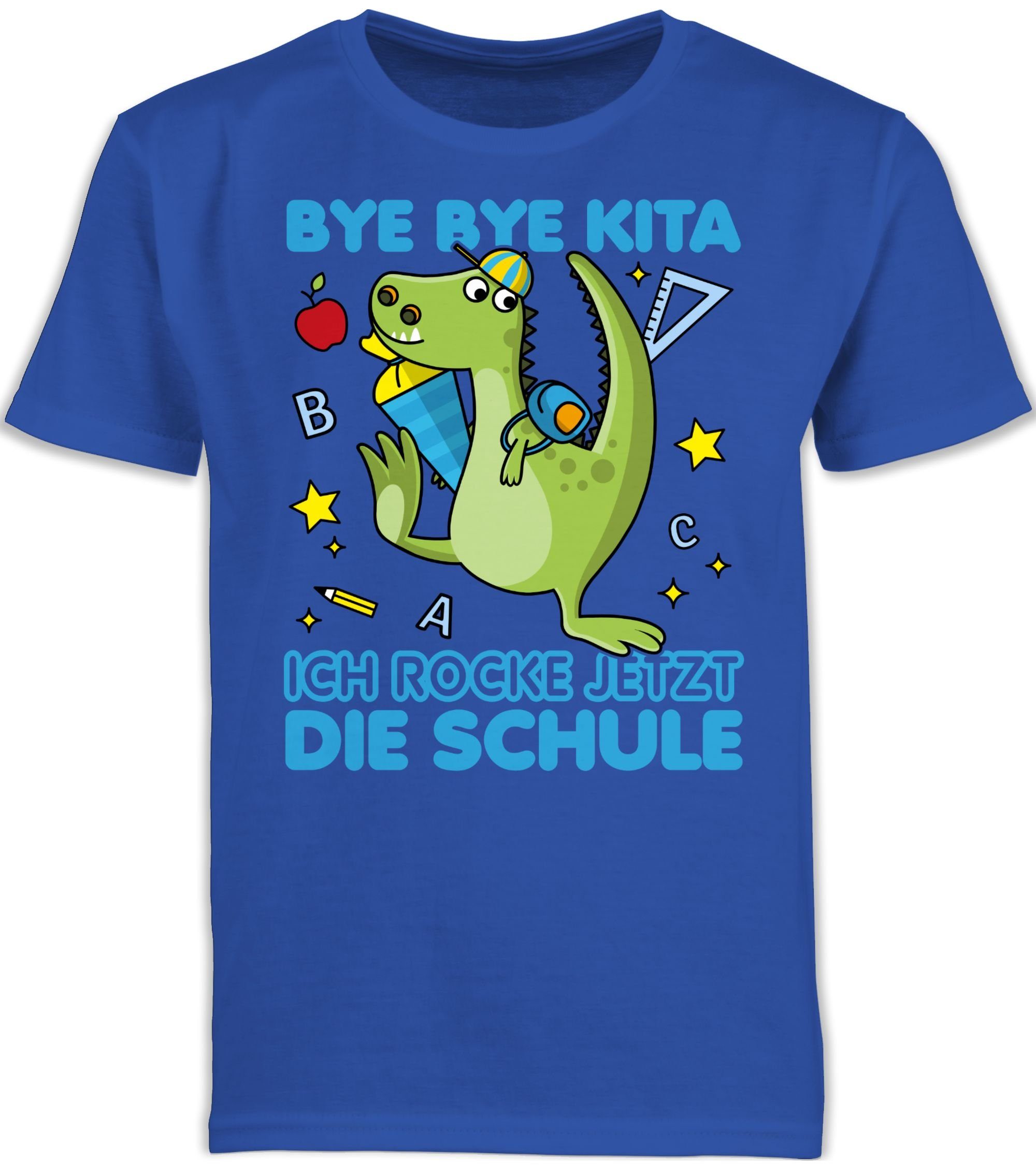 Shirtracer T-Shirt Bye Bye Kita ich rocke jetzt die Schule Dino Schultüte  Einschulung Junge Schulanfang Geschenke