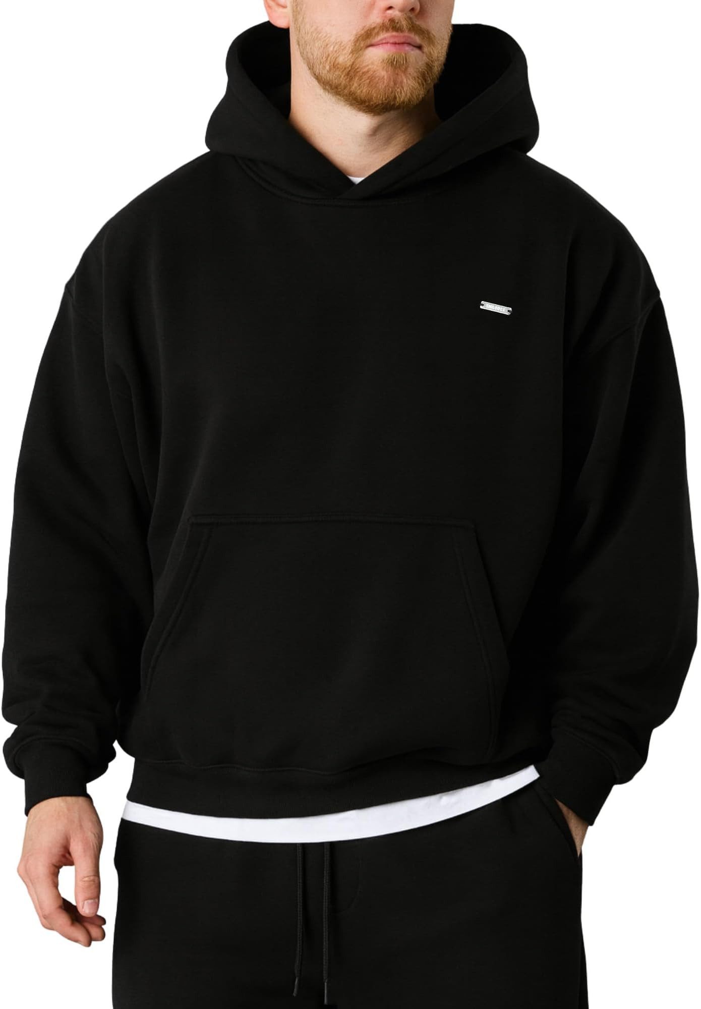 Smilodox Hoodie Dawson, Hochwertiger Kapuzenpullover im Oversize Fit, Sweatshirt Sweater Lässig Kängerutasche Metallabel hoher Baumwollanteil