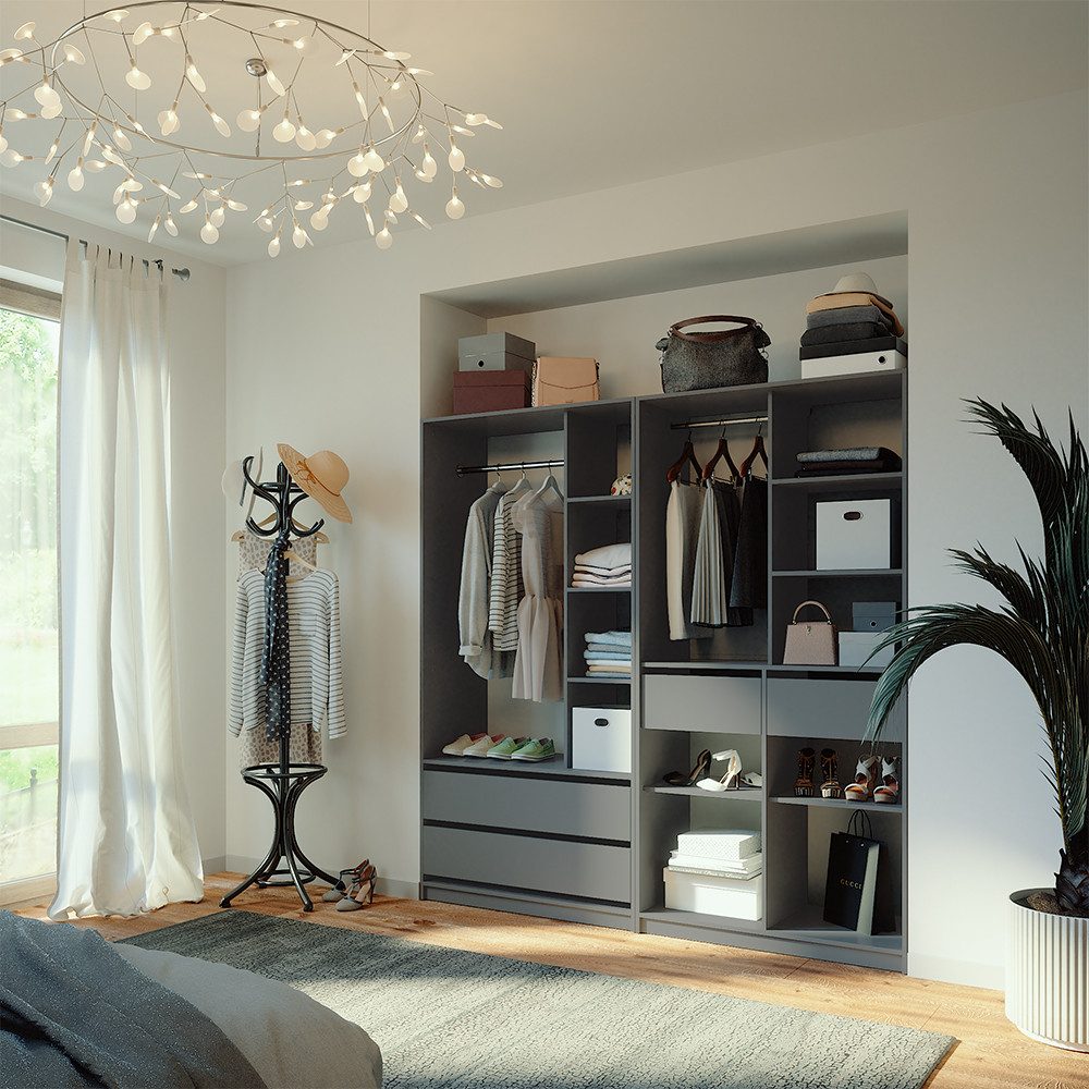 Vicco Kleiderschrank Elmo, Anthrazit, 200 x 200 cm 2er Set (3-St)