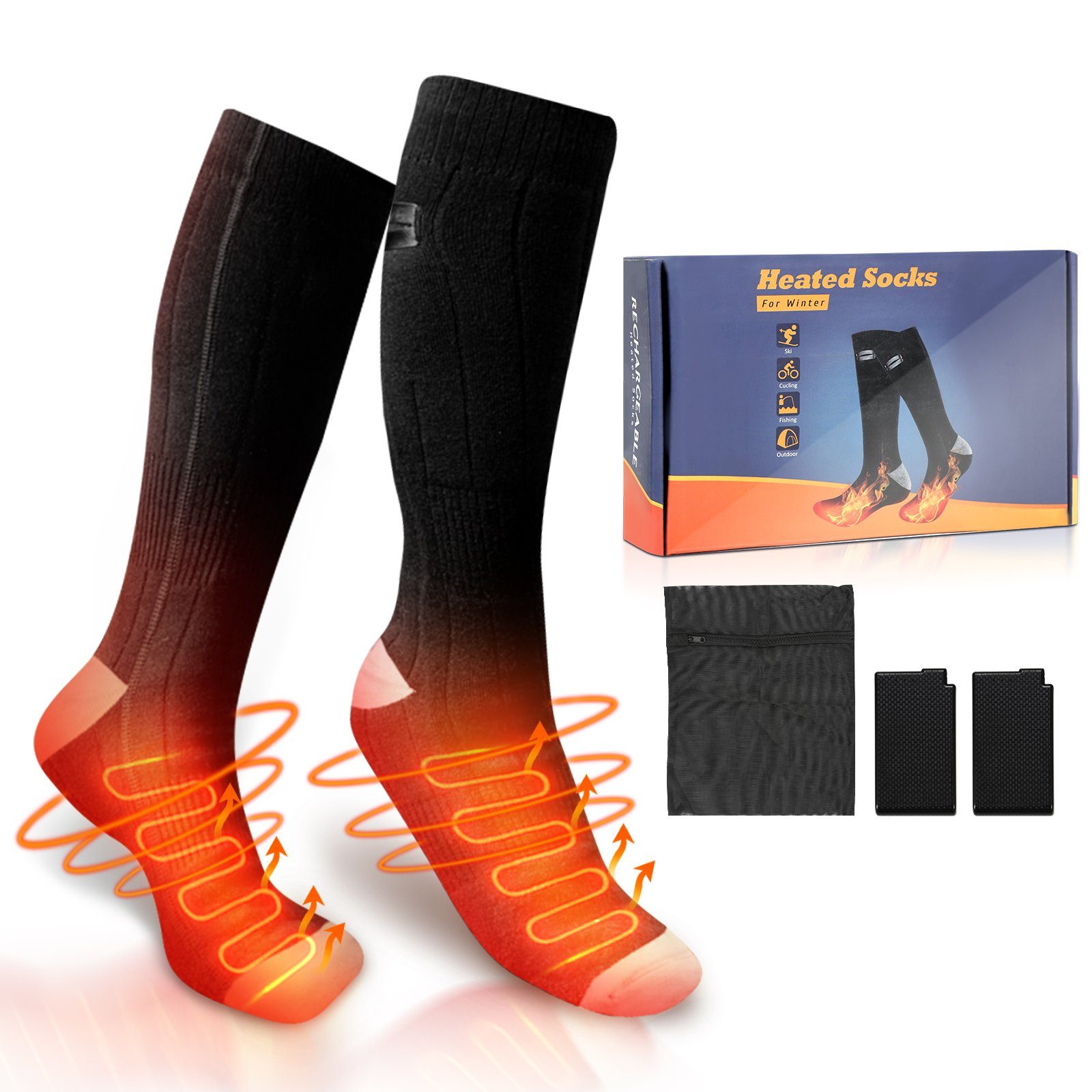 Heizsocke Gimisgu HEAT Schwarz Unisex Einlegesohlen Socken 4200mAh Beheizbare Sportsocken