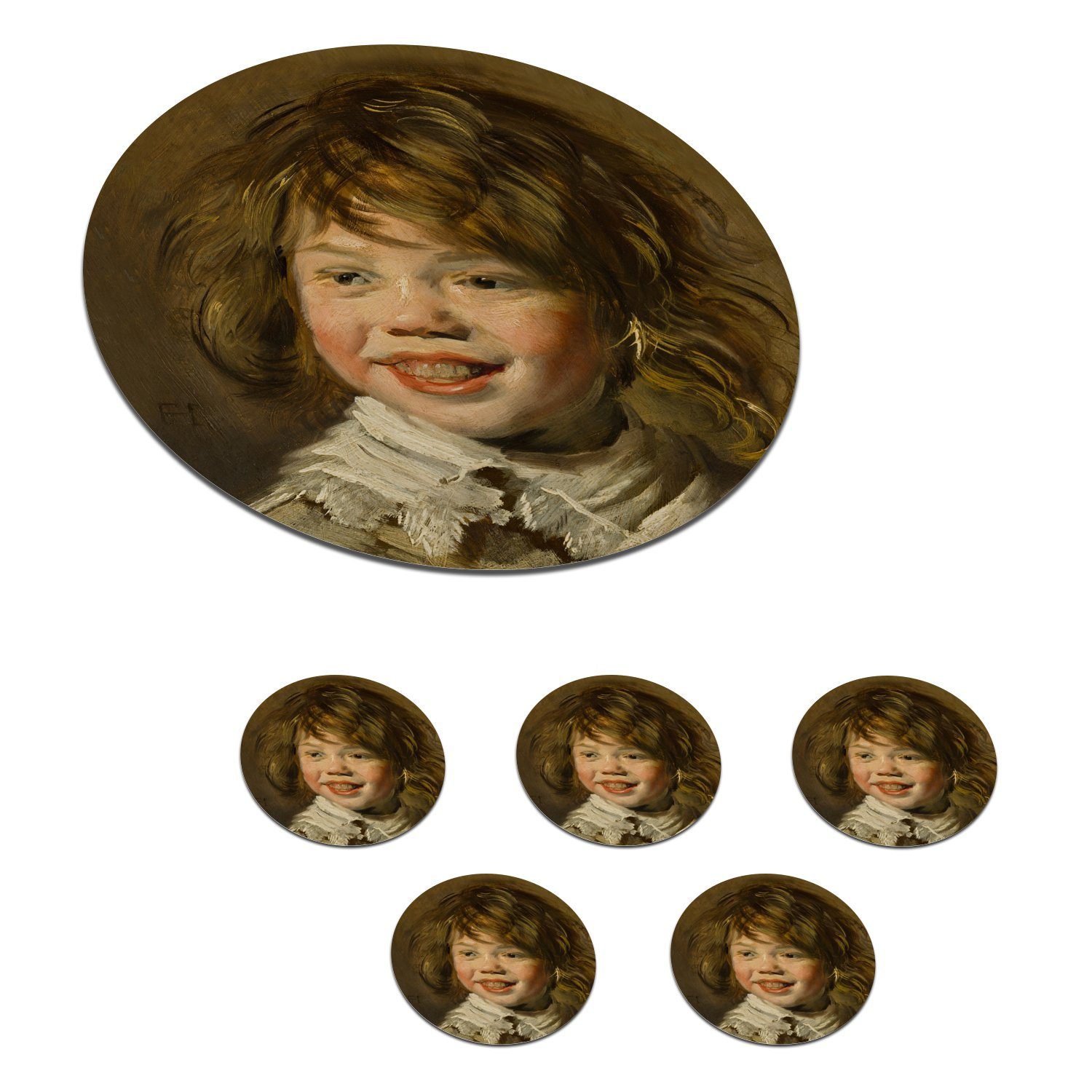 MuchoWow Glasuntersetzer Lachender Junge - Gemälde von Frans Hals, Zubehör für Gläser, 6-tlg., Getränkeuntersetzer, Tassenuntersetzer, Korkuntersetzer, Tasse, Becher