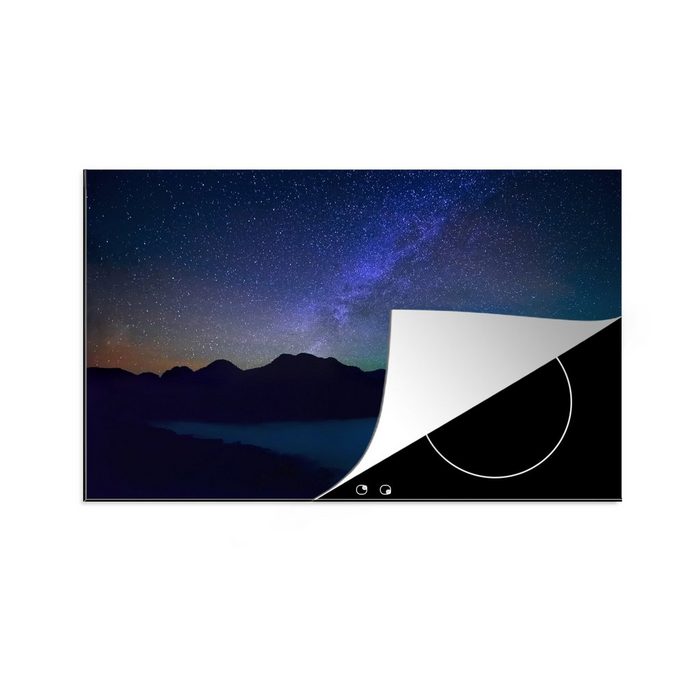 MuchoWow Herdblende-/Abdeckplatte Ein schöner Sternenhimmel über der Silhouette eines nächtlichen Berges Vinyl (1 tlg) induktionskochfeld Schutz für die küche Ceranfeldabdeckung