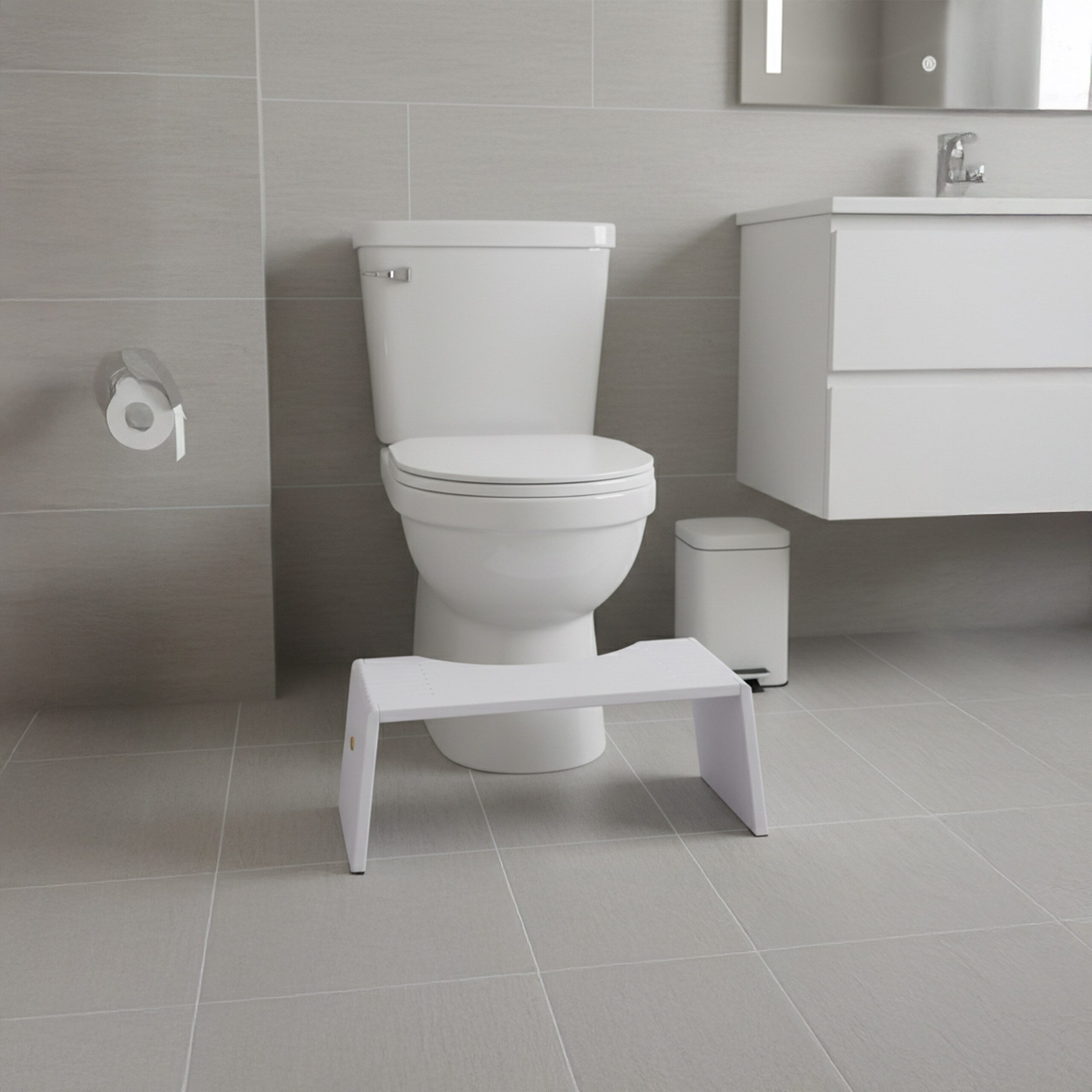 relaxdays Badhocker Klappbarer Toilettenhocker aus Bambus, weiß günstig online kaufen