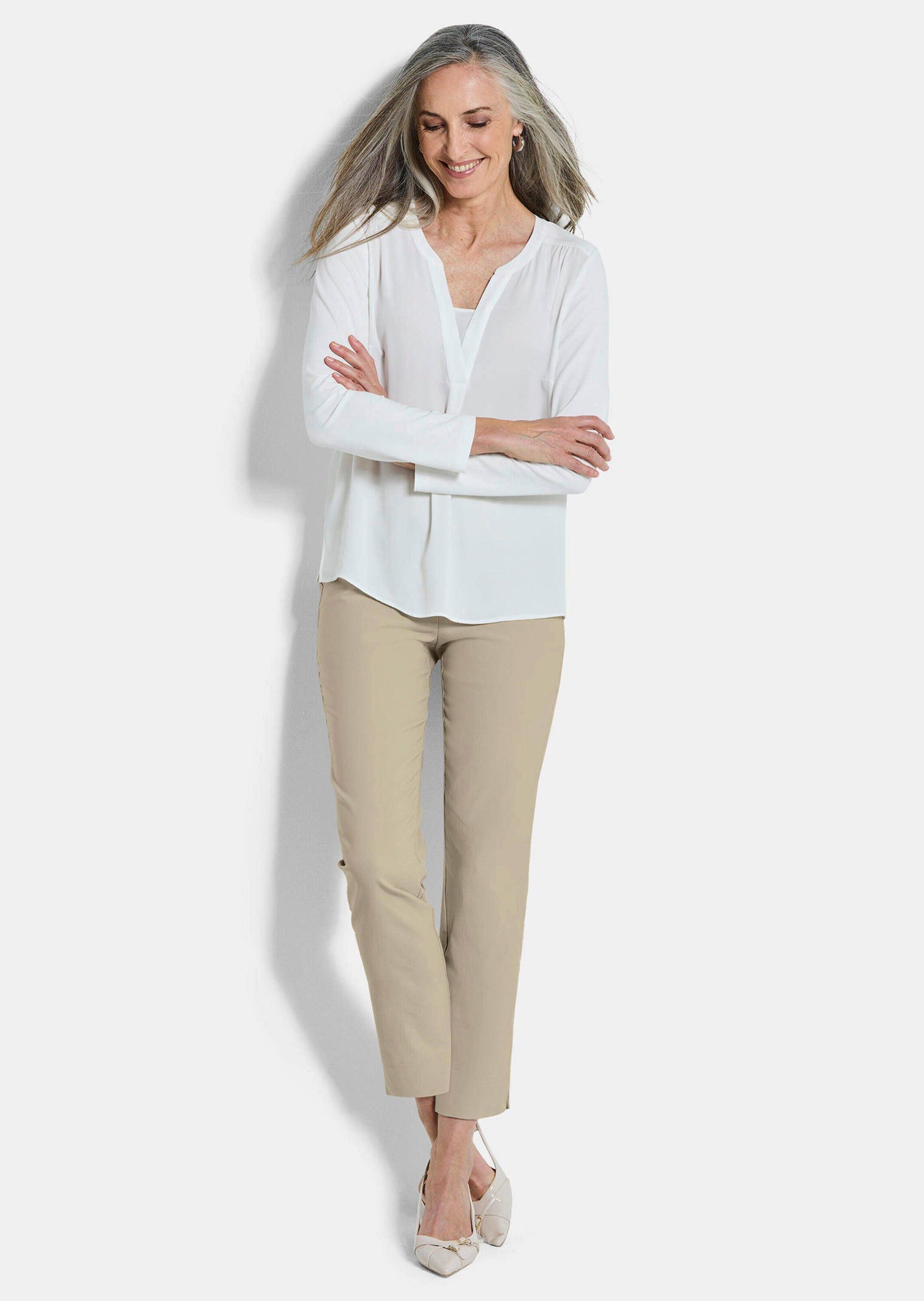 GOLDNER Stoffhose Elegante 7/8-Hose mit Schlupfbund Stilvolle Stretchhose mit seitlichem Schlitz und 7/8-Länge