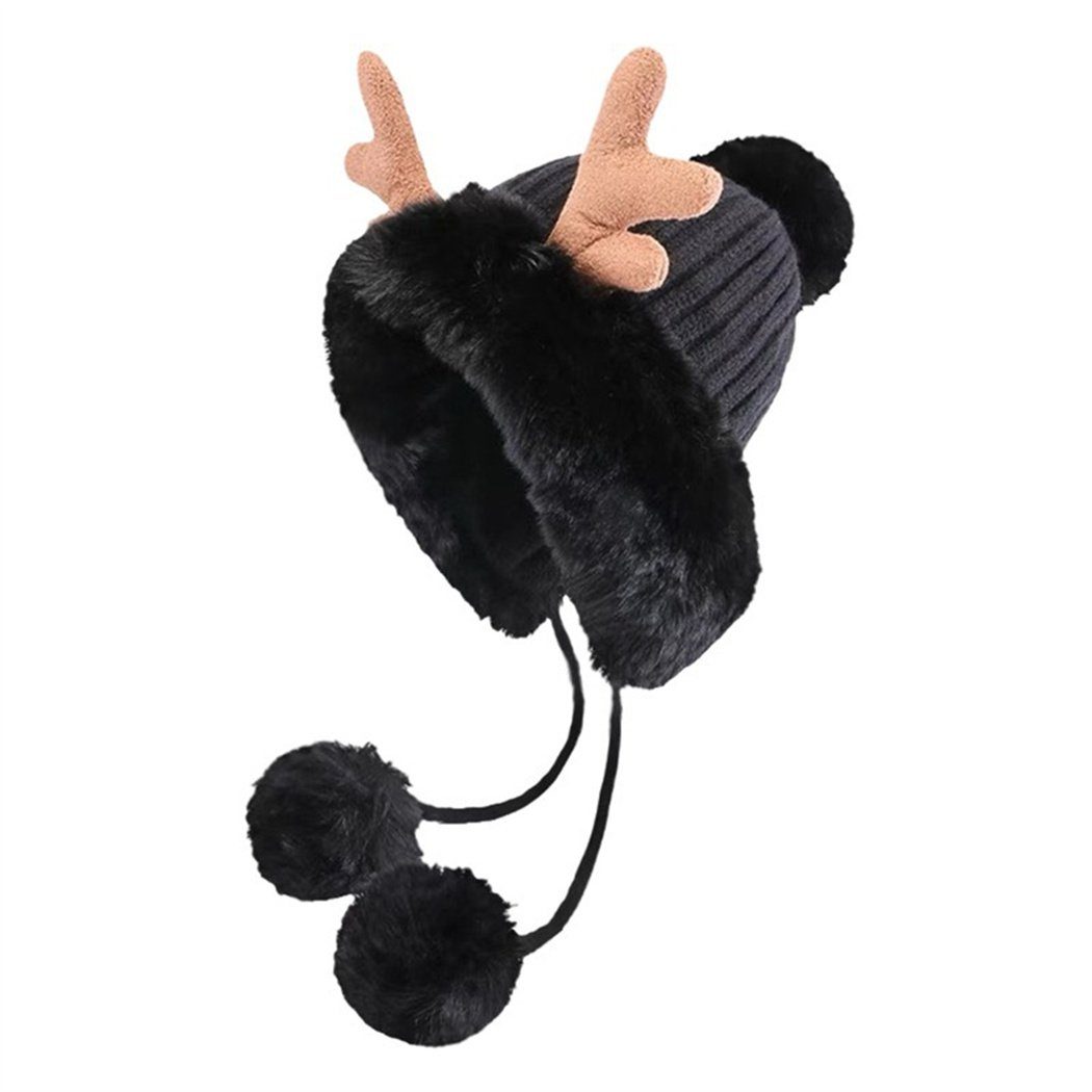DAYUT Strickmütze schwarz, kältebeständig Winterliche (1-St) Frauen, Plüschmütze für