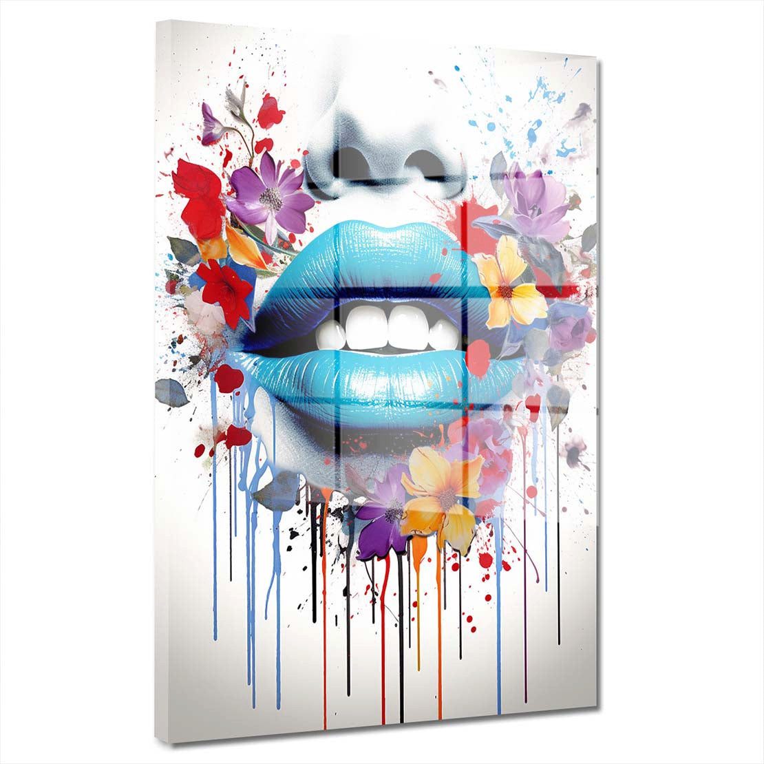Artedinoi Acrylglasbild Lippen Abstract Flower Pop Art Acrylglas Wandbild Bild Wanddeko Wohnzi