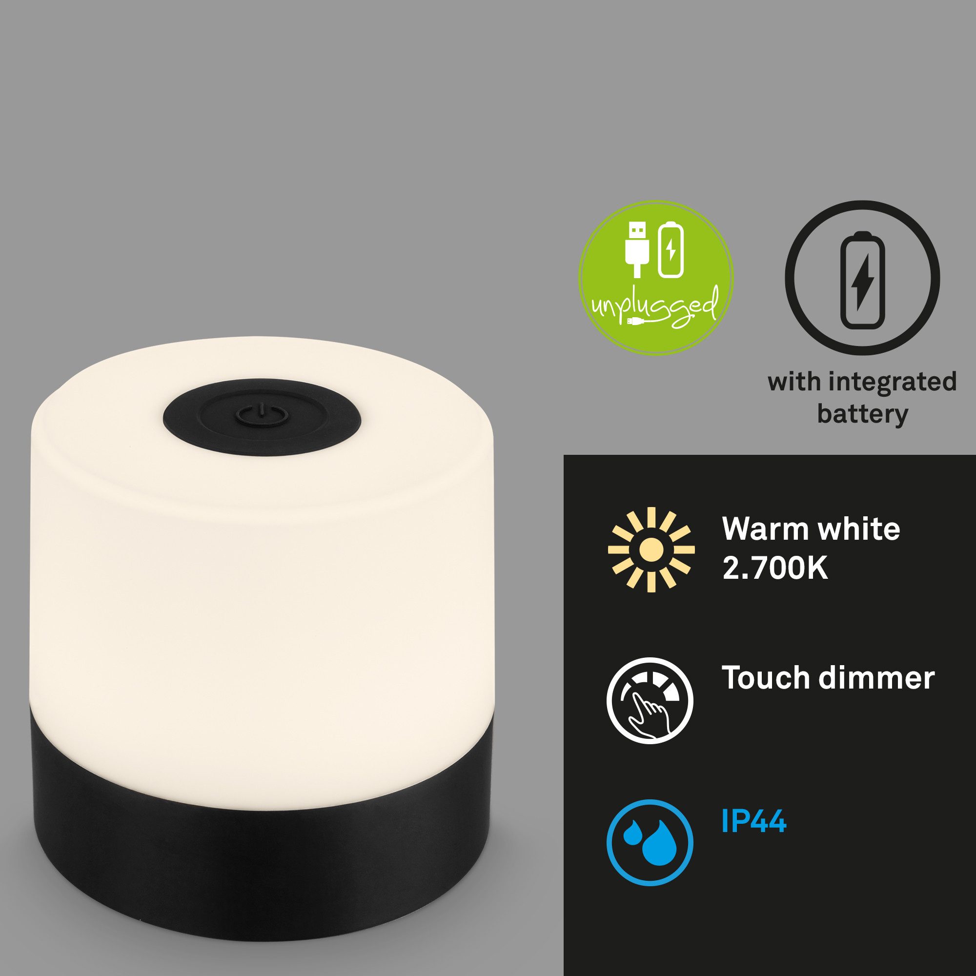 Briloner Leuchten Außen-Tischleuchte LED Tischlampe kabellos akku dimmbar Balkon Garten Camping, Warmweiß, LED fest integriert, 2700K, Tischleuchte, Akku, dimmbar, USB, IP44, verschiedene Farben