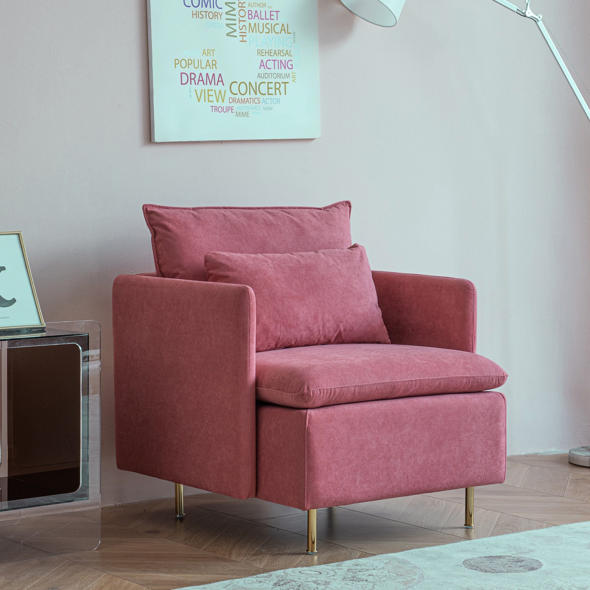Odikalo Sofa Modern Einzelsofa gepolsterter Sessel, Baumwollleinen, mehrere Farbe Weinrot