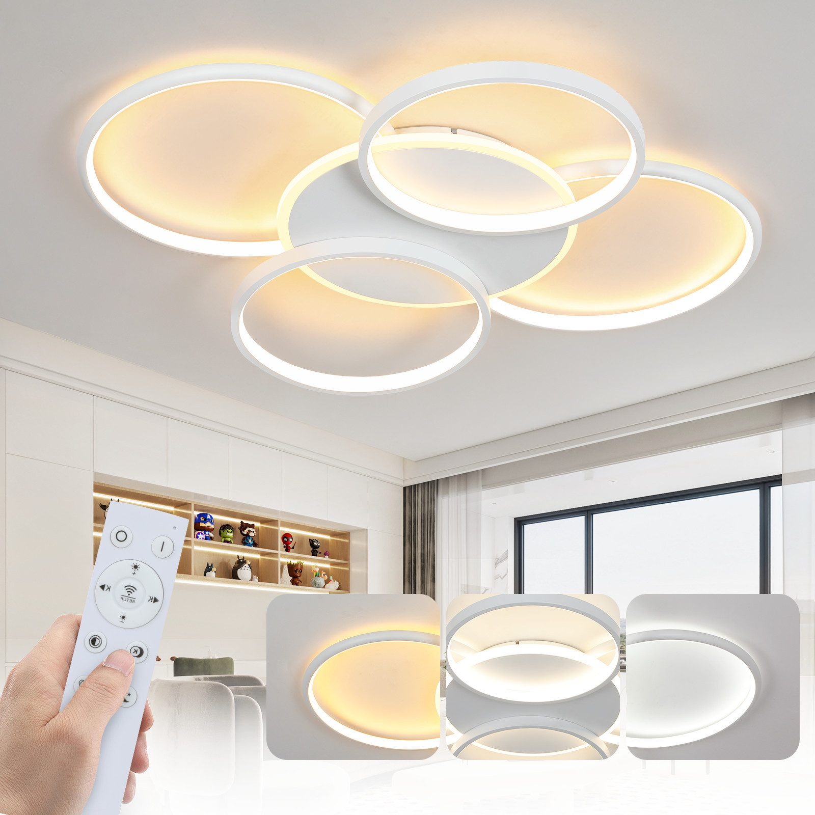 ZMH Deckenleuchte Wohnzimmer Modern 4/5 Flammig Ringoptik Design 37/70W Sch günstig online kaufen