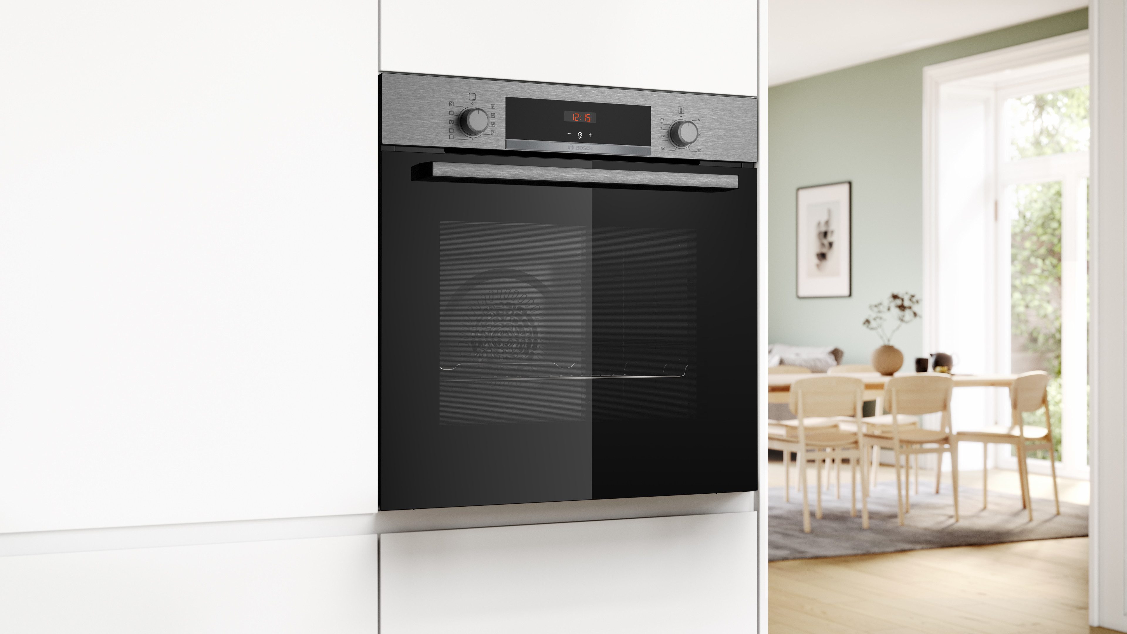 BOSCH Backofen Serie 4 HBA514BS3, mit Teleskopauszug nachrüstbar, Hydrolyse, 3D Heißluft Funktion für eine gleichmäßige Hitzeverteilung