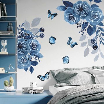 AUKUU Wandtattoo 30*90cm Blaue Zauberin Schmetterling Blume Schlafzimmer, Eingang Haus Wandverschönerung dekorativer Wandaufkleber
