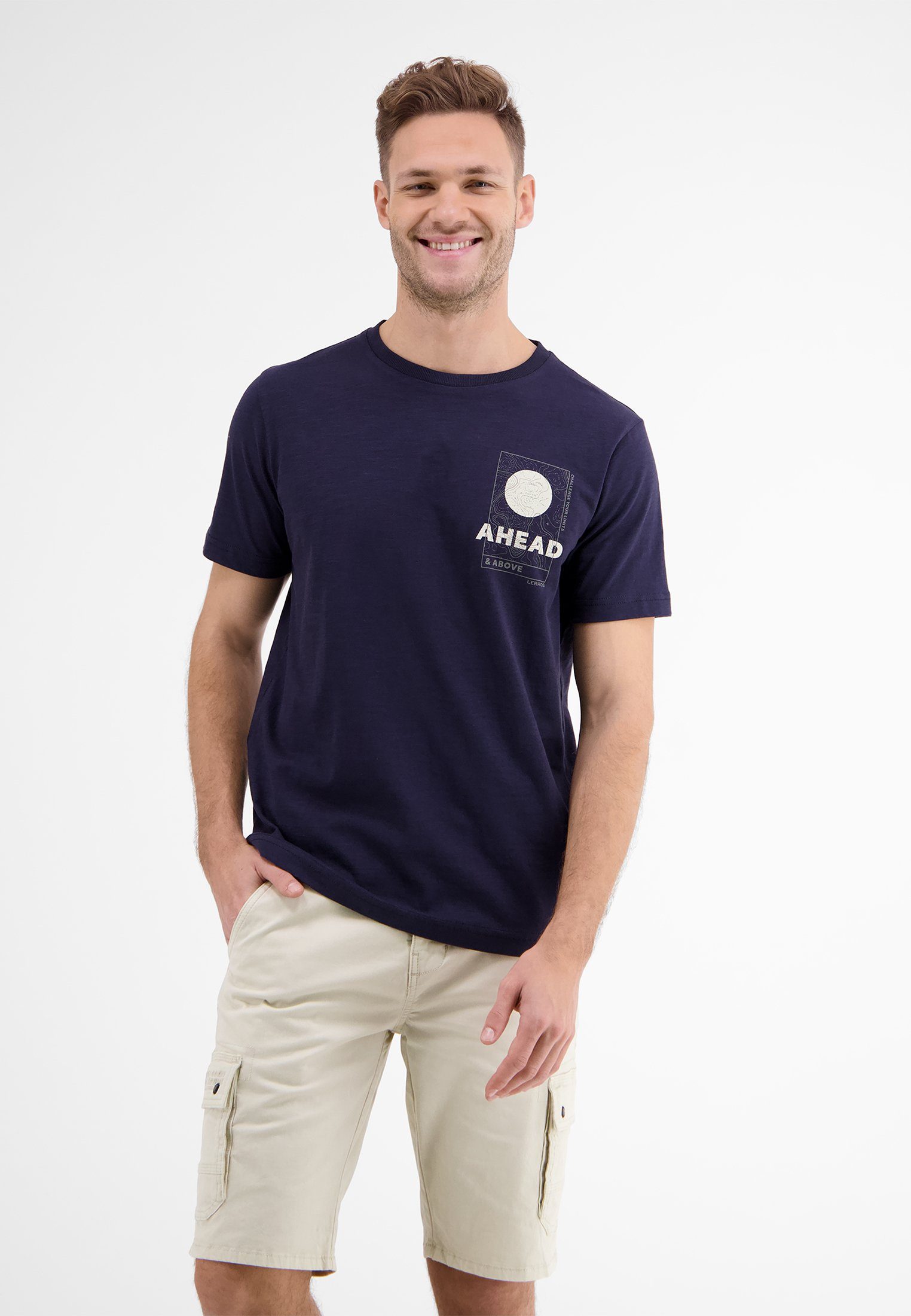 LERROS T-Shirt LERROS T-Shirt, Print auf linker Brust CLASSIC NAVY