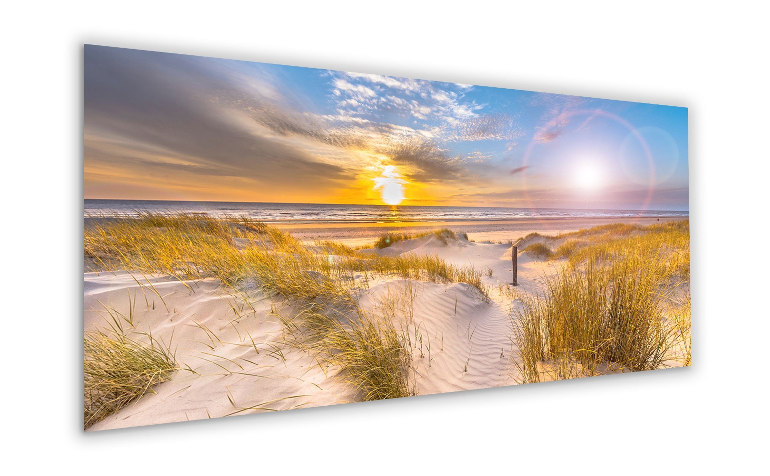 artissimo Glasbild groß aus Wandbild cm Glasbild XXL Glas Sylt, Bild Strand 125x50 Sonneuntergang und Meer: Ostsee-Strand
