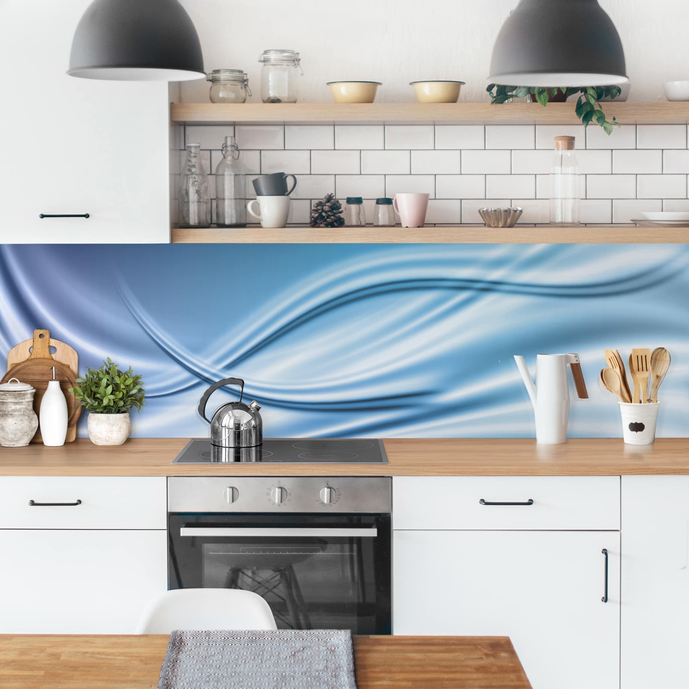Bilderdepot24 Küchenrückwand selbstklebend blau mit Motiv Abstrakt, (1-tlg., Nischenrückwand - für Fliesenspiegel ohne Bohren - glänzend), Nischenrückwand fugenlos Wandpaneel Küche Herd