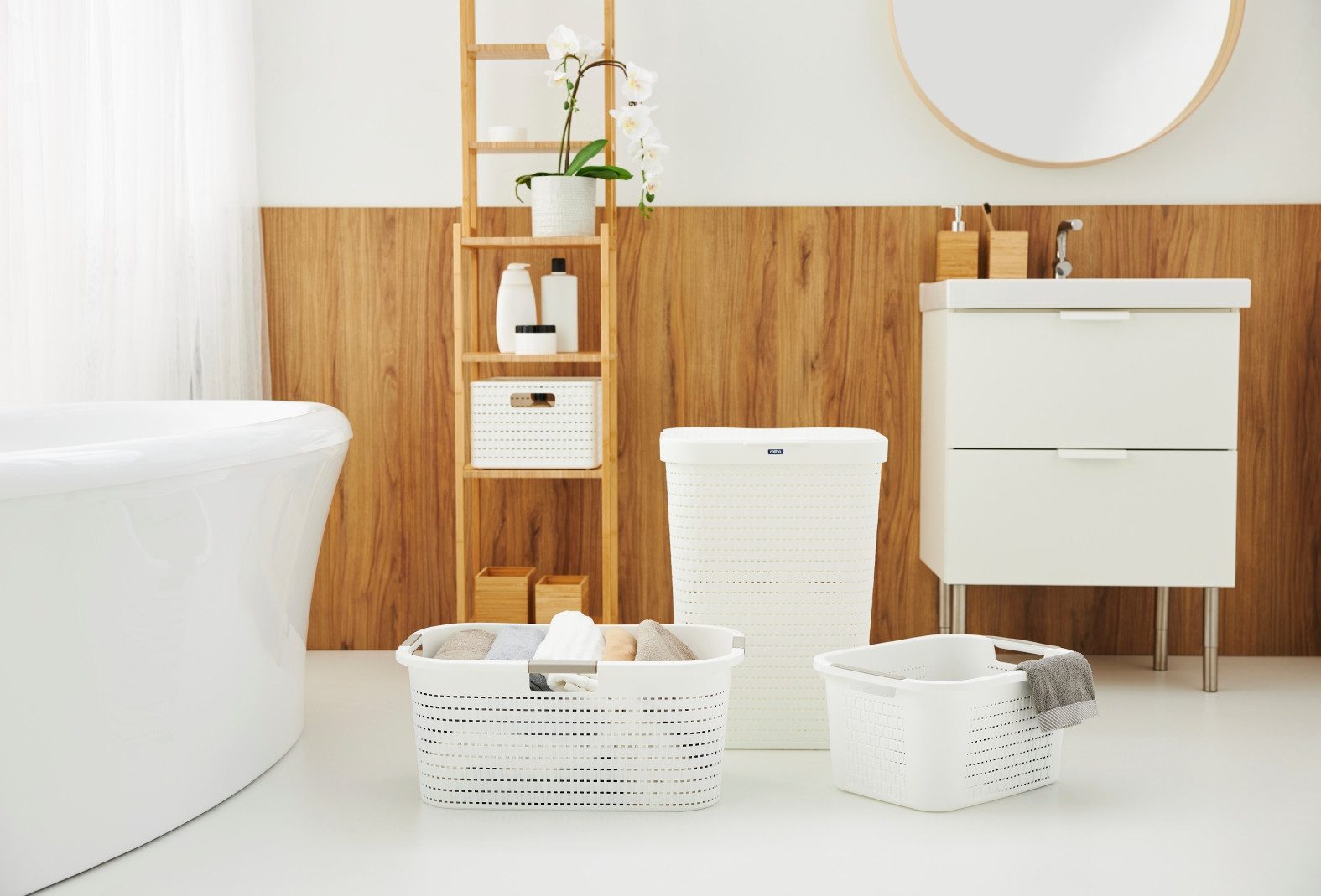 ROTHO Wäschekorb Wäschebox 40L COUNTRY, ergonomische Wäschebehälter mit Griffe, Rattan-Oberfläche ermöglicht Luftzirkulation im Korb – Bild 4 von 5