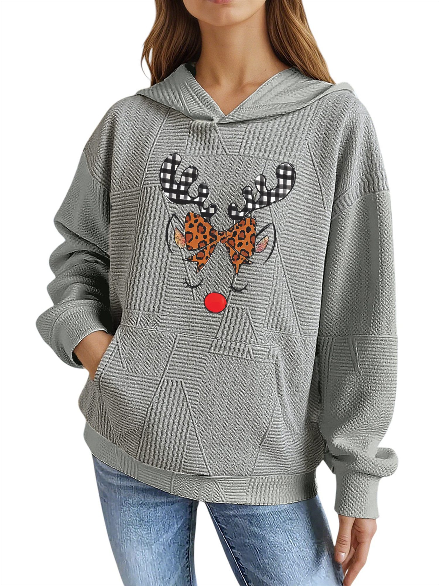 PYLIKE Hoodie Weicher Weihnachten Winter-Hoodie für Damen mit Großtaschen Strukturierte Stoffe,Weihnachten Streetstyle für den Winter