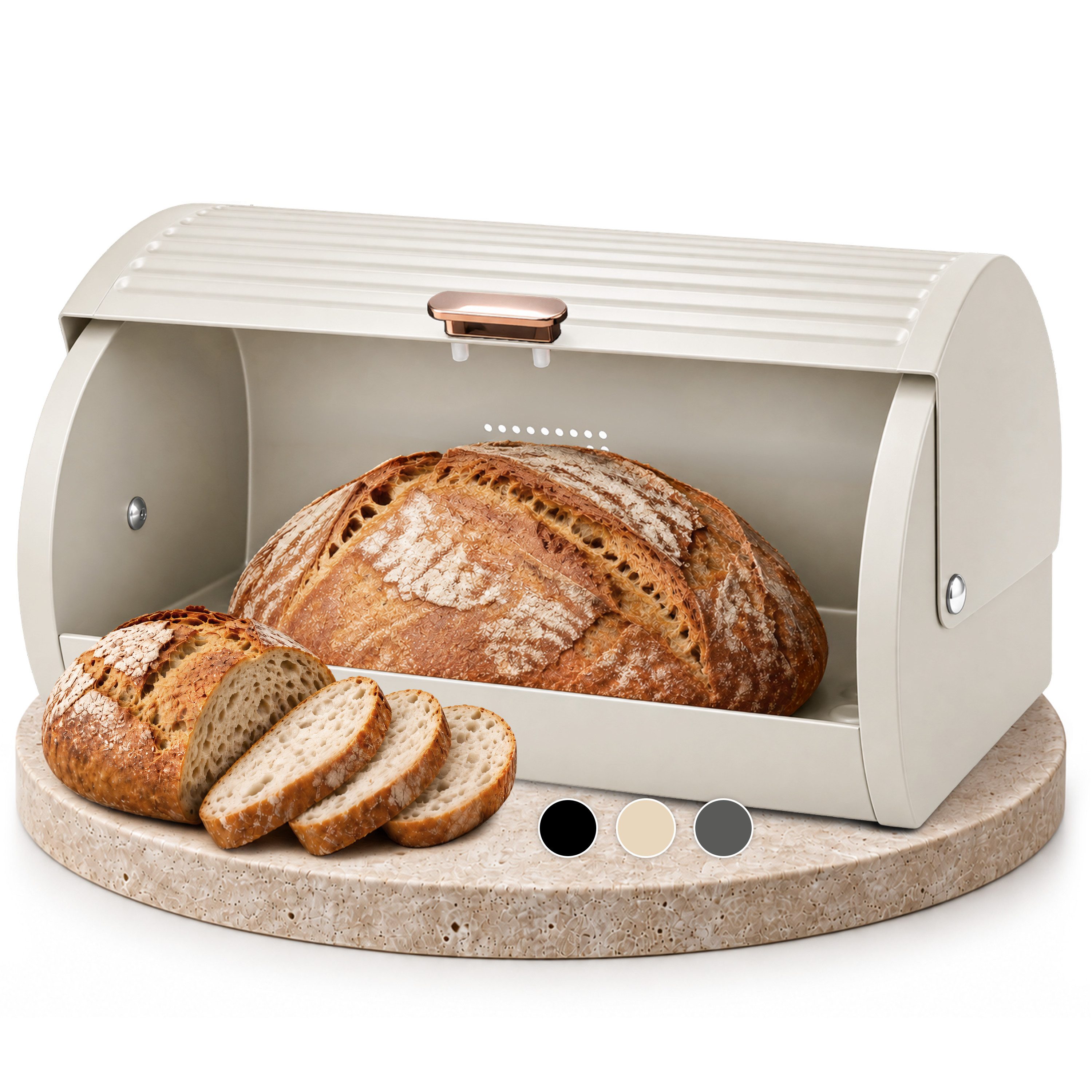 YourCasa Brotkasten Aurea Brotbox Metall – Brotaufbewahrung mit Rolldeckel, groß, modern, Metall