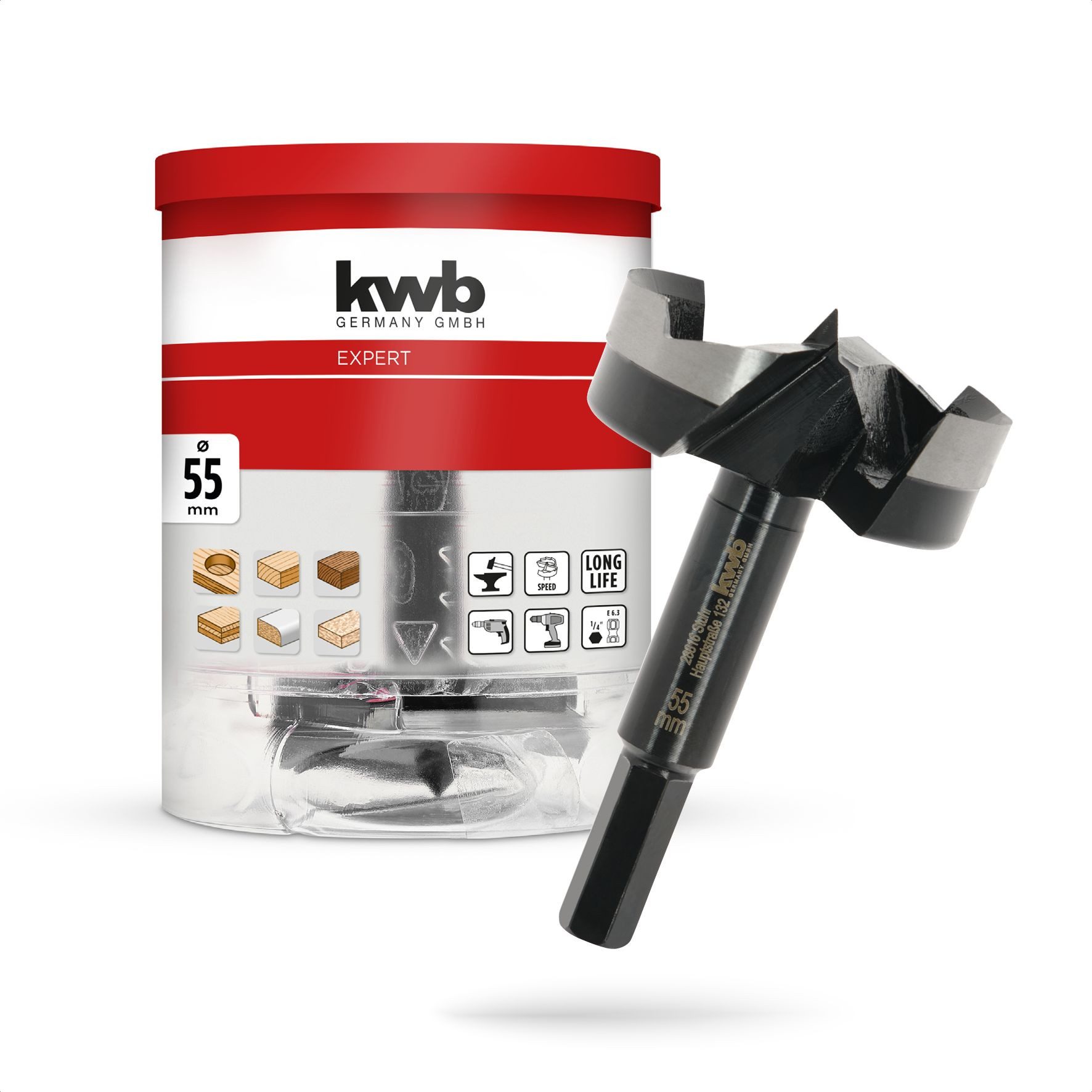 kwb Bohrer- und Bit-Set kwb Forstnerbohrer, Ø 55 mm, Topfbohrer (für Holz, geschmiedeter Bohrk, Forstnerbohrer Ø 55 mm, Topfbohrer (für Holz, geschmiedeter Bohrkopf)