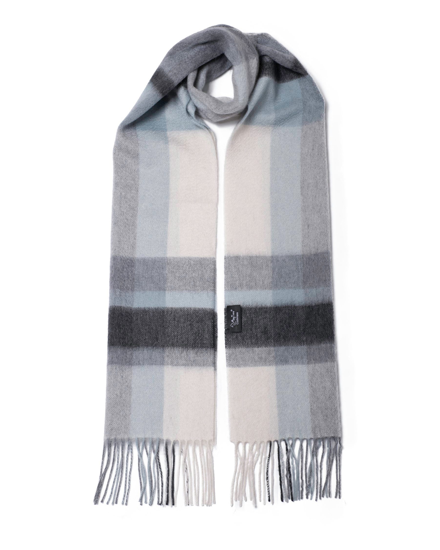MayTree Kaschmirschal Unisex, 180 x 30cm, mit Fransen, gewebt Tartan verschiedene Grau, (Stück, 1-St), 100% Kaschmir