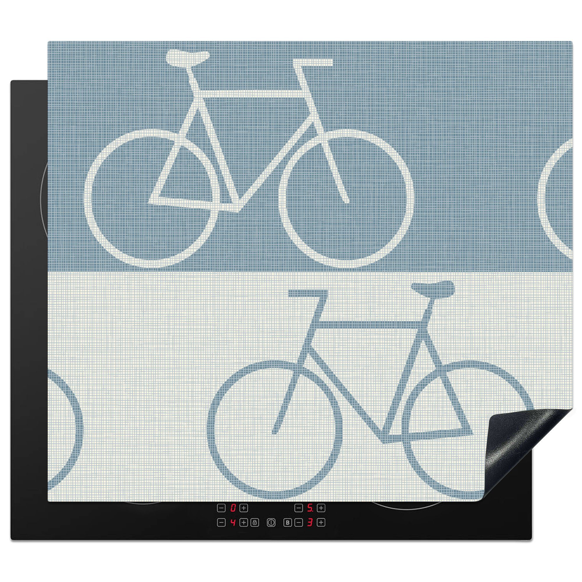 MuchoWow Herdblende-/Abdeckplatte Fahrrad - Blau - Muster, Vinyl, (1 tlg), 60x52 cm, Mobile Arbeitsfläche nutzbar, Ceranfeldabdeckung