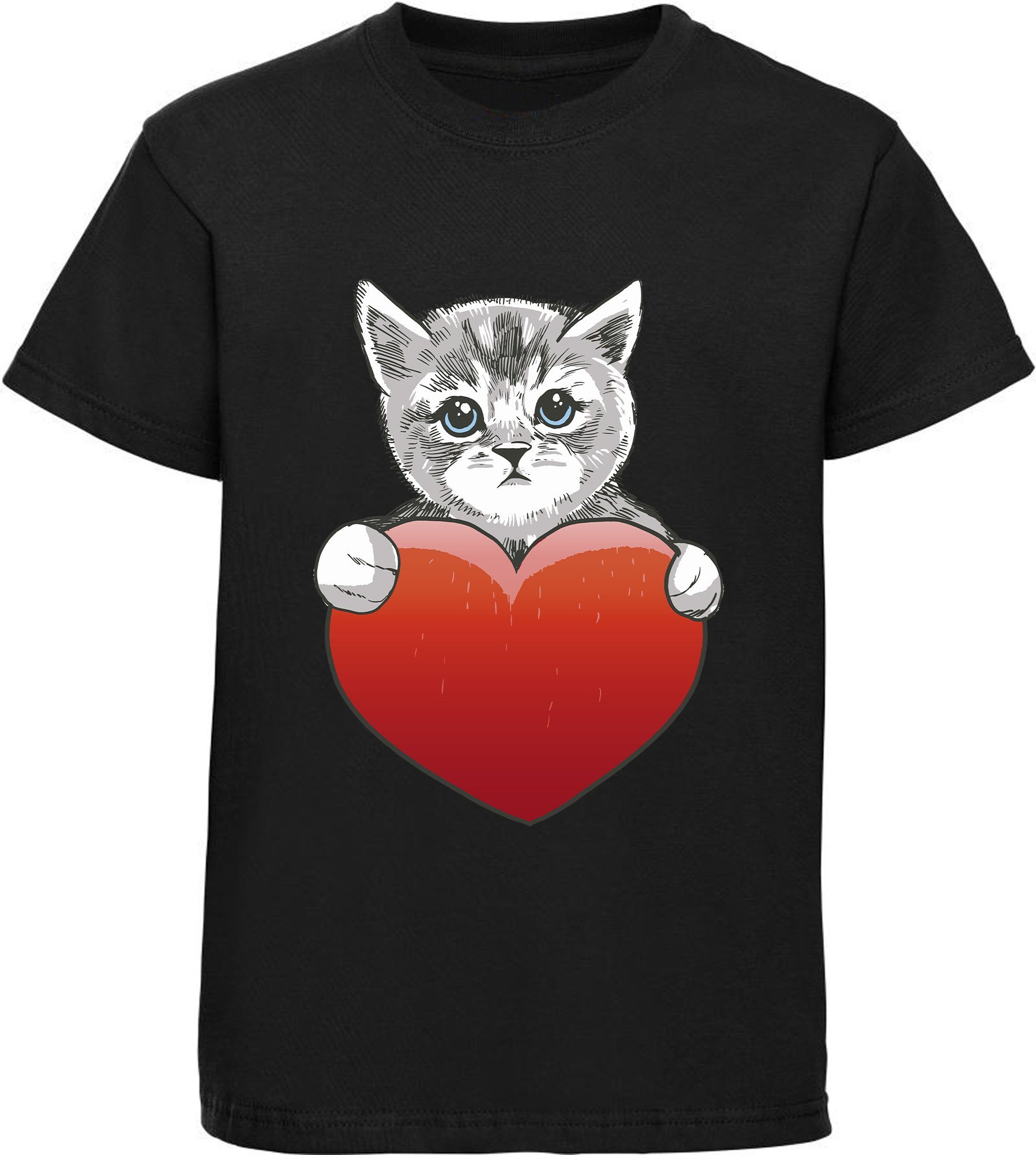 Print-Shirt bedrucktes Mädchen T-Shirt eine Katze mit Herz
