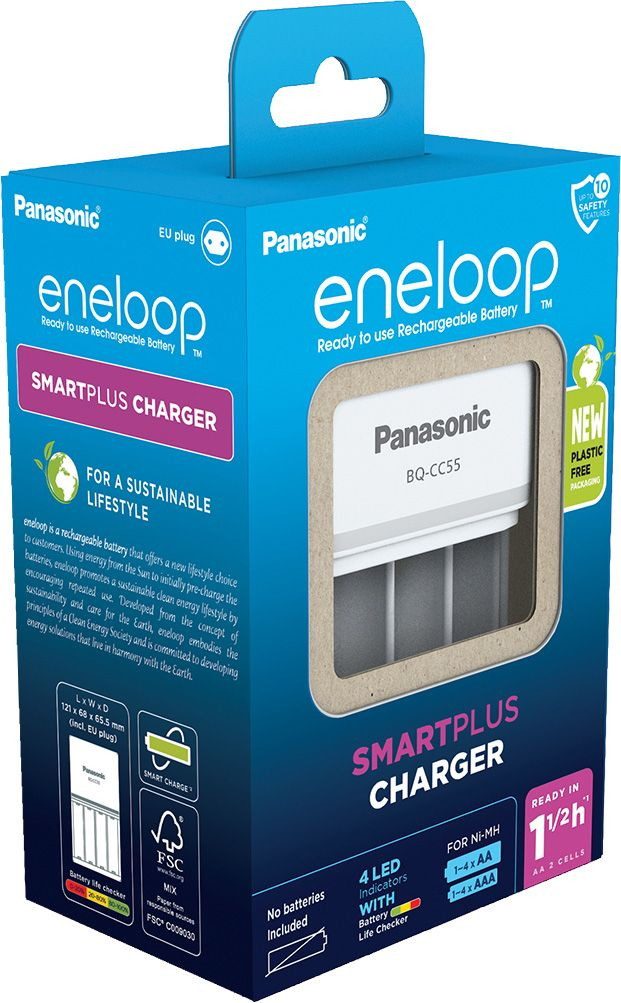 eneloop Akku Ladegerät eneloop Smartplus Charger BQ-CC55E für 4 AA / AAA Universal-Ladegerät