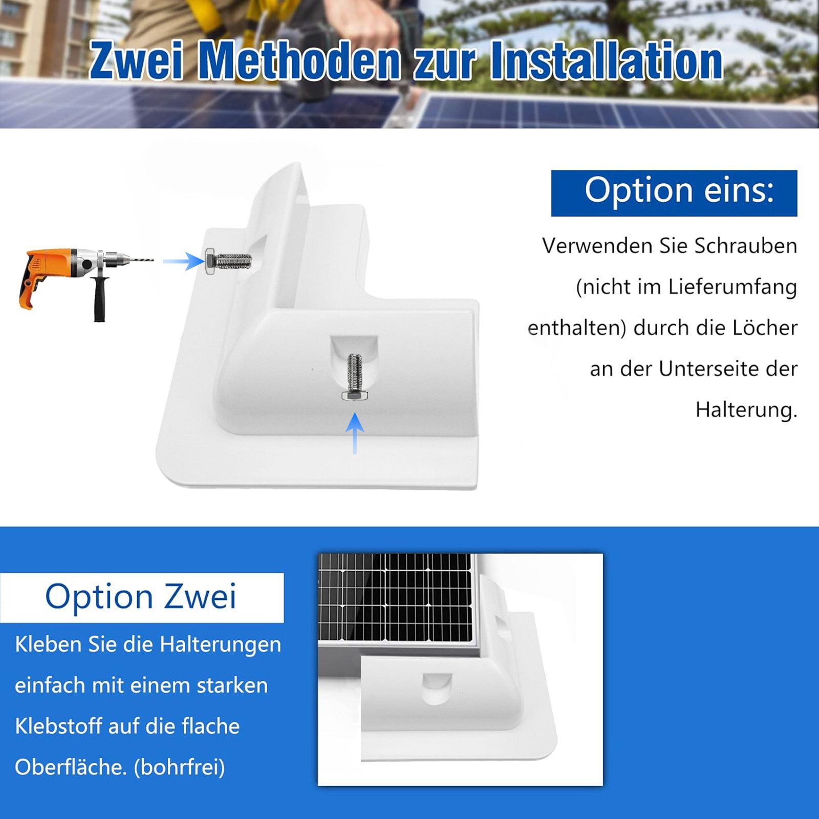 Rhein Beleuchtung Solarmodul Solarpanel Montageset, 5-tlg, 0 W, ABS-Kunststoff, (Set, 5-St., Für Wohnmobil, Dach, Boot & Camping), Bohrfrei & Mit Kabeldurchführung, Aus UV-beständigem ABS (Weiß)