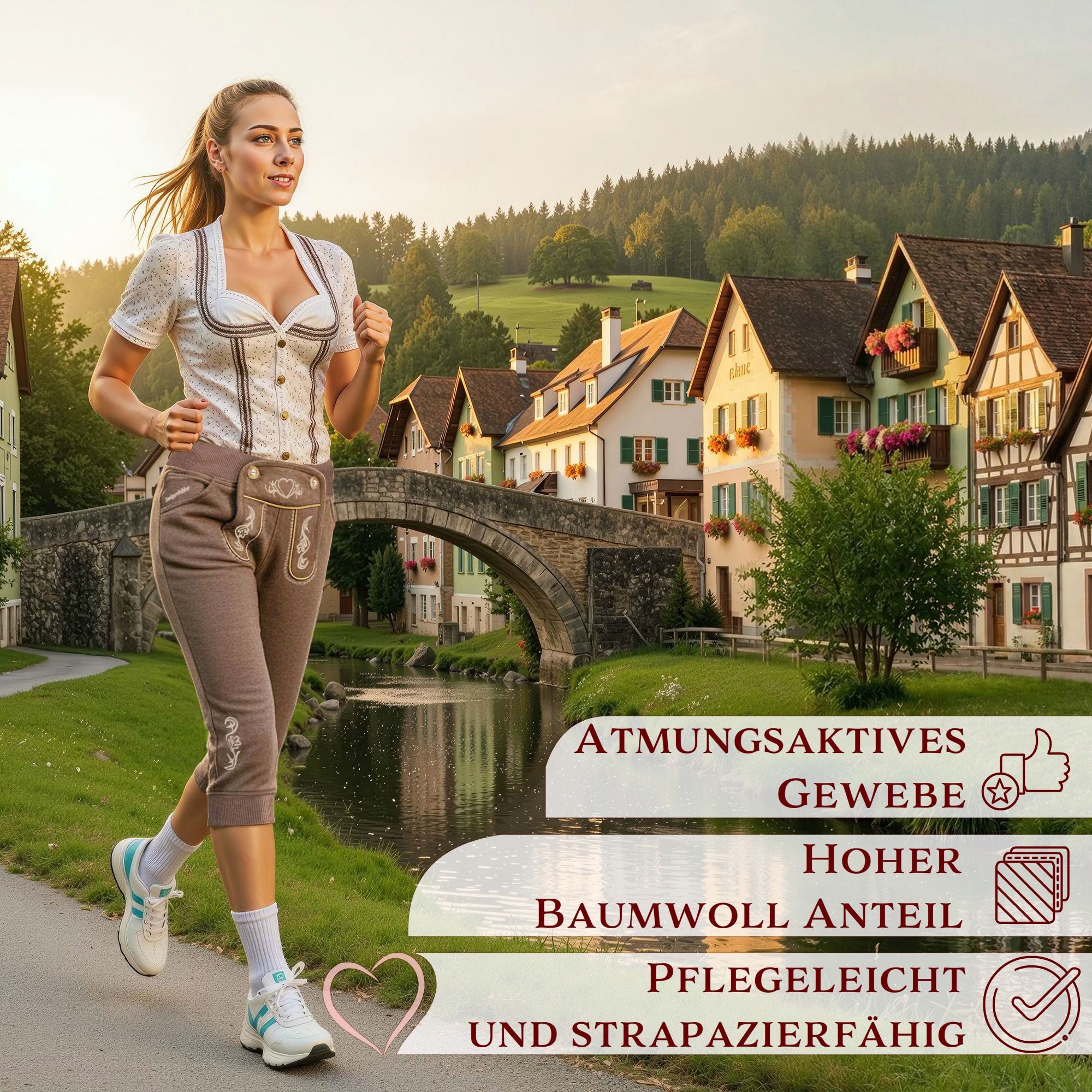 Steigenhöfer Manufaktur Lederhose Damen Lookalike - Kniebund Jogginghose - Kordelzug im Lederhosen Look Kniebund Jogging Damen Shorts Tracht - Oktoberfest Damen – Bild 4 von 5