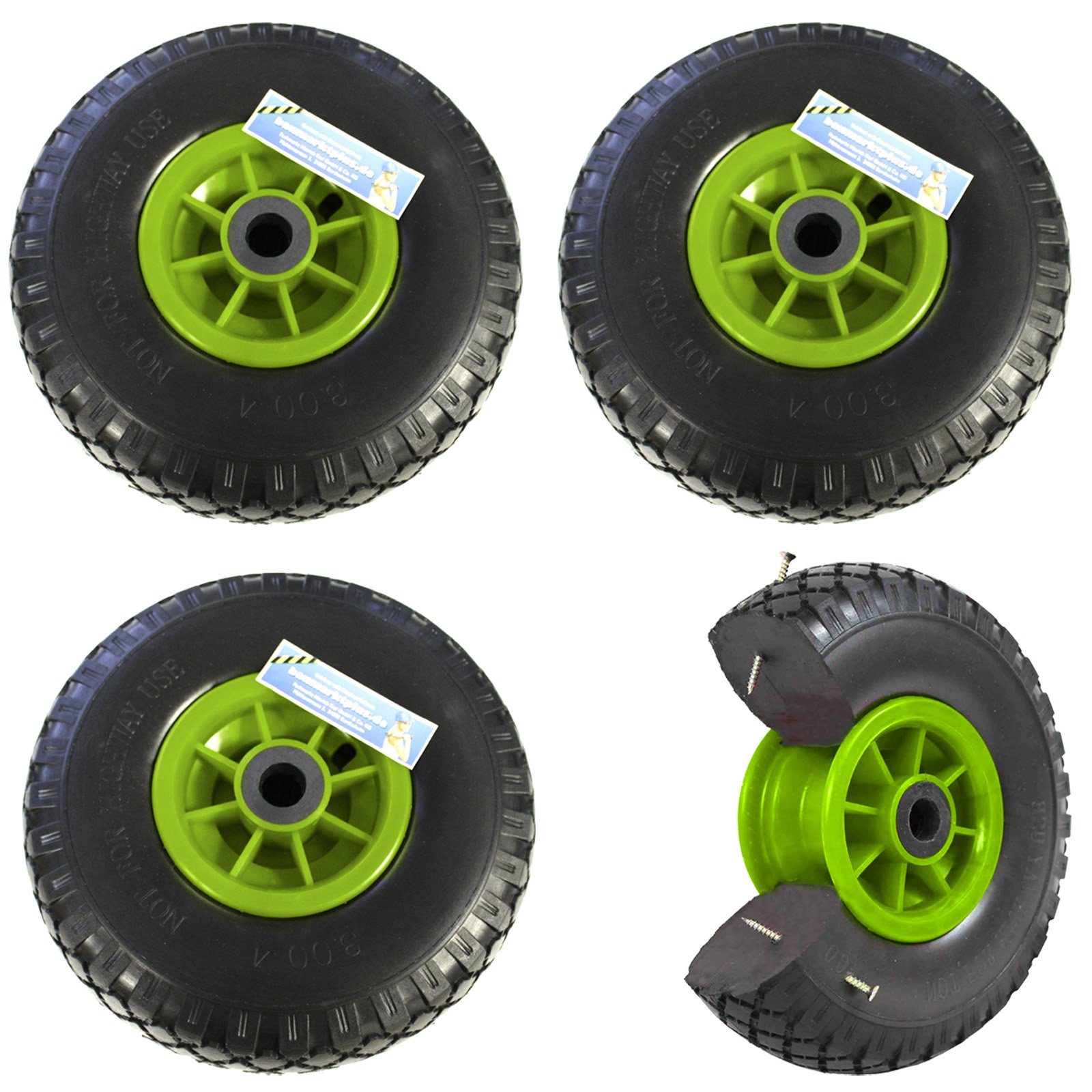 Sackkarren-Rad 4x Sackkarrenrad Vollgummi 260x85 mm 3.00-4 PU Ersatzrad Rad Reifen