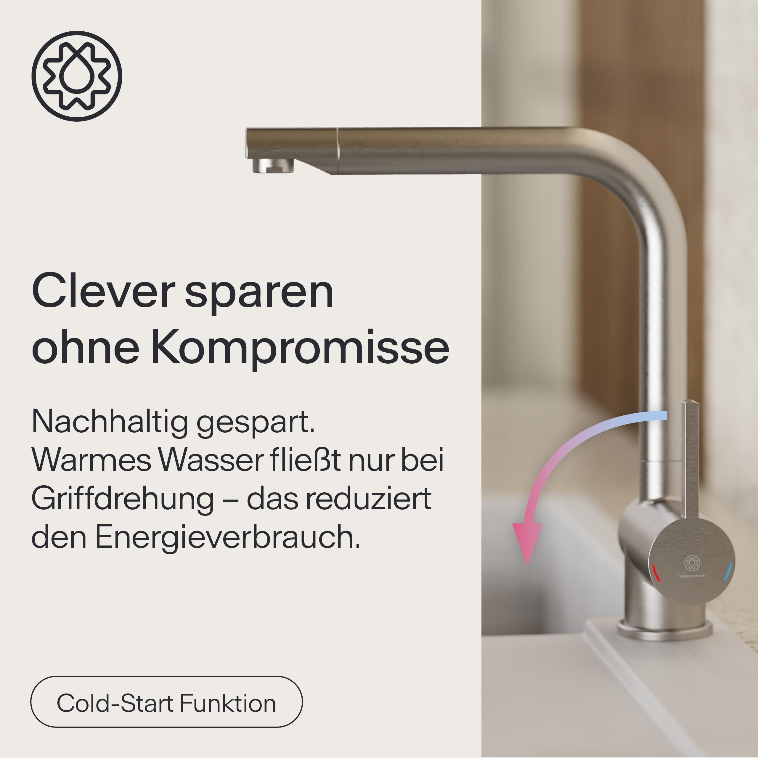 WASSERWERK Spültischarmatur WK 4, Wasserhahn, Küche, Einhebelmischer 360° schwenkbar, Cold-Start-Funkt., geräuscharm – Bild 5 von 5