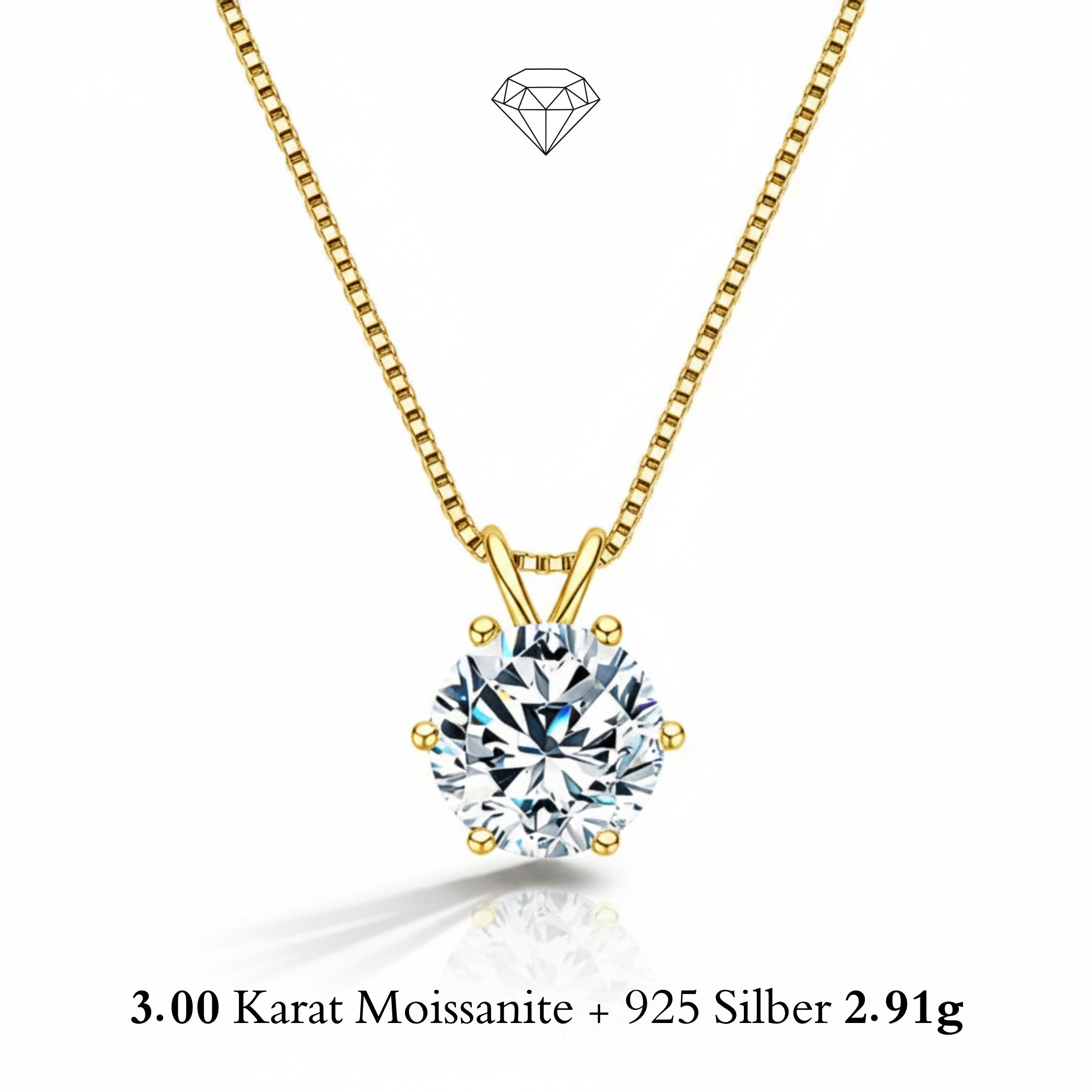 UNIQAL.de Silberkette 925 mit Moissanit 3,0 Karat – Solitaire Diamant Anhänger Optik (Silberkette mit Solitaire Moissanit Anhänger, 925 Sterling Silber weißgold oder 14K gold veredelt, inkl. Luxuriöse Schmuck Geschenkbox), Moissanit VVS1 Reinheit, GRA-Zertifikat, Halskette Geschenk für Damen