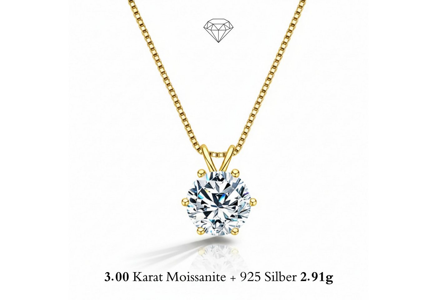 UNIQAL.de Silberkette 925 mit Moissanit 3,0 Karat – Solitaire Diamant Anhänger Optik (Silberkette mit Solitaire Moissanit Anhänger, 925 Sterling Silber weißgold oder 14K gold veredelt, inkl. Luxuriöse Schmuck Geschenkbox), Moissanit VVS1 Reinheit, GRA-Zer
