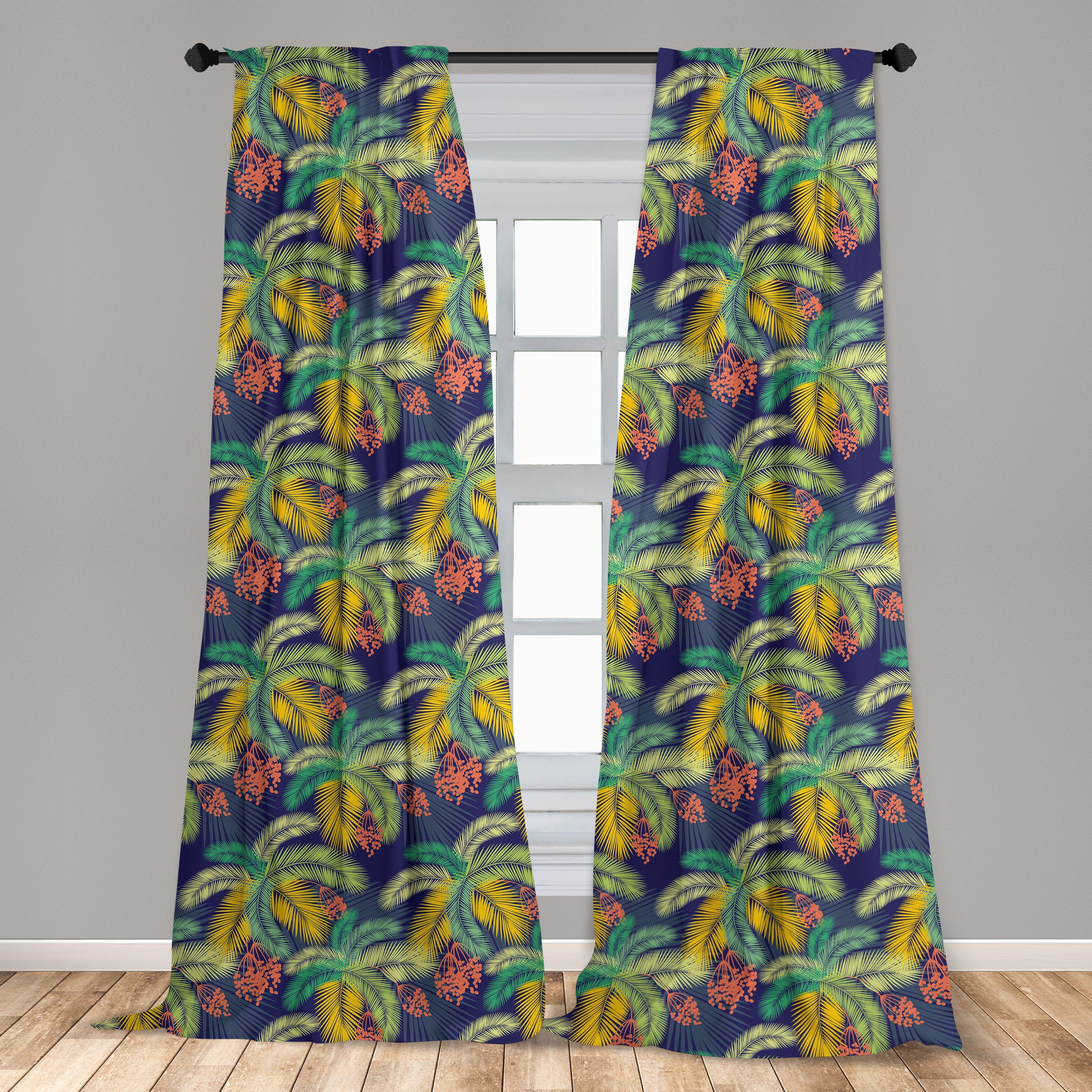 Gardine Vorhang für Abakuhaus, Dekor, Aloha Schlafzimmer Wohnzimmer Microfaser, Exotische Tropisch Palmblätter