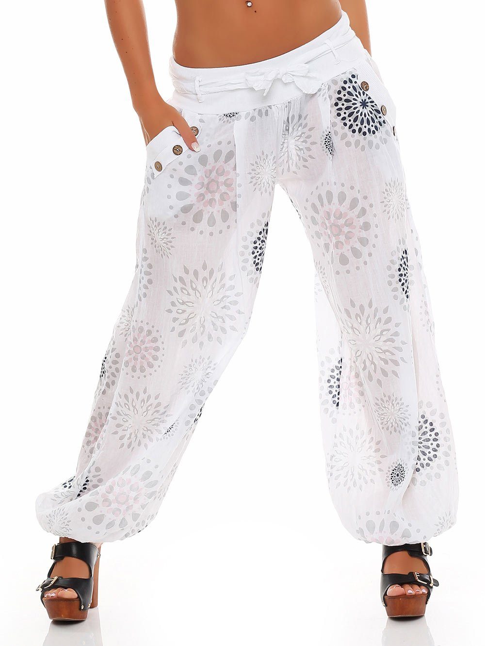 malito more than fashion Haremshose 3481 Pumphose Aladinhose mit Print Einheitsgröße weiß