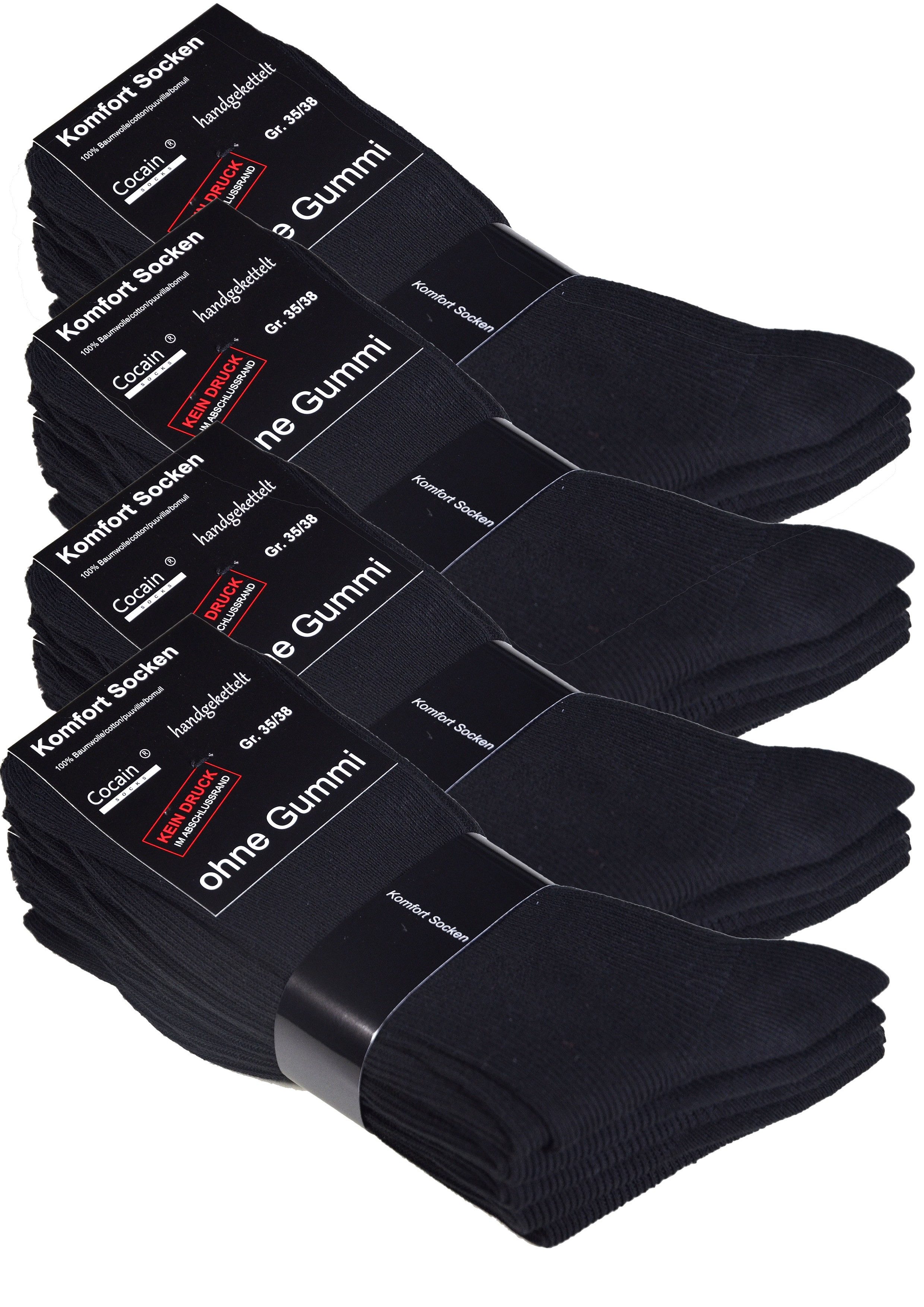 Cocain underwear Businesssocken 30 Paar Kellnersocken schwarze Socken ohne Gummi Naht 100% Baumwolle (30-Paar) ohne drückende Naht mit handgekettelte Spitze