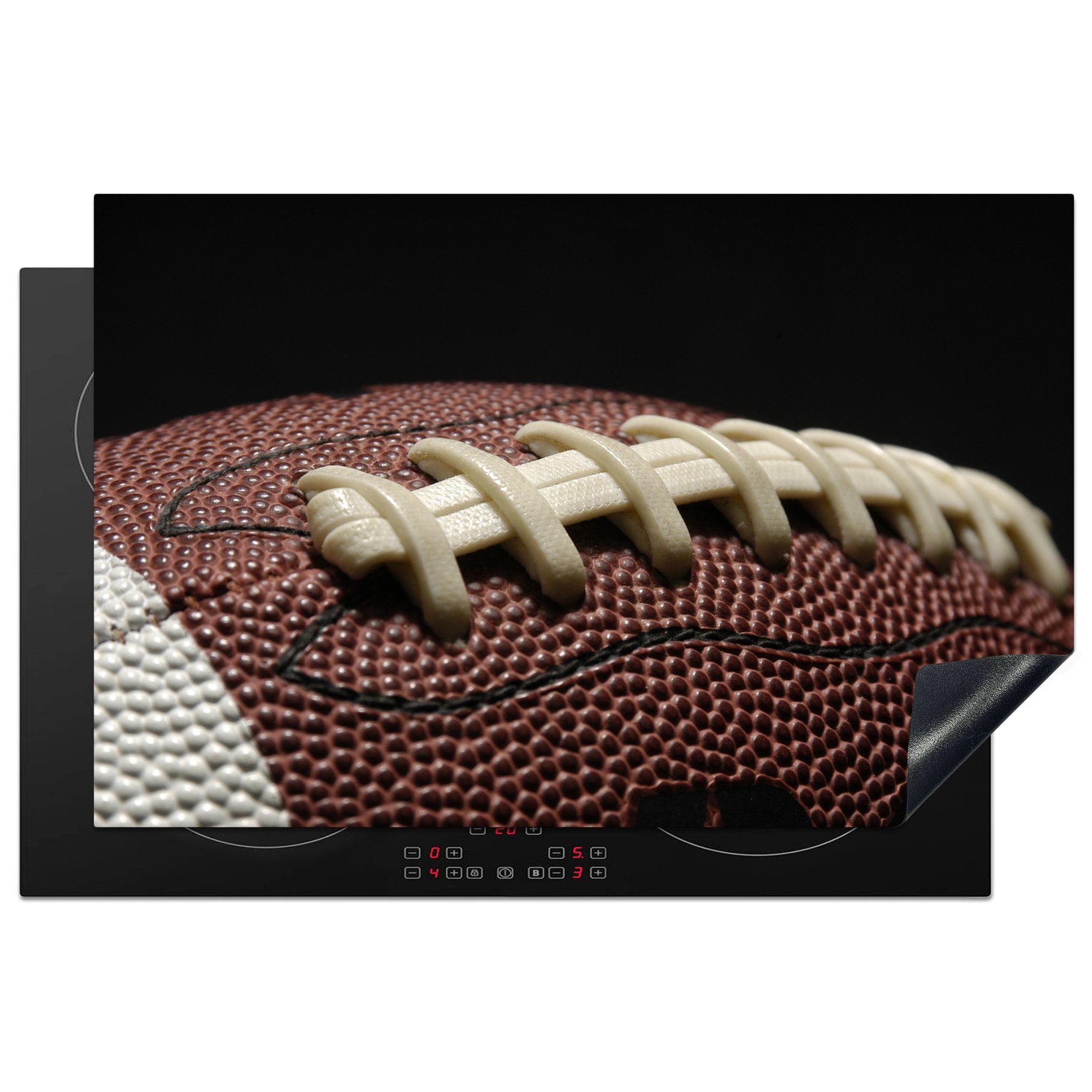 MuchoWow Herdblende-/Abdeckplatte Die Schnürsenkel eines American Football, Vinyl, (1 tlg), 81x52 cm, Induktionskochfeld Schutz für die küche, Ceranfeldabdeckung