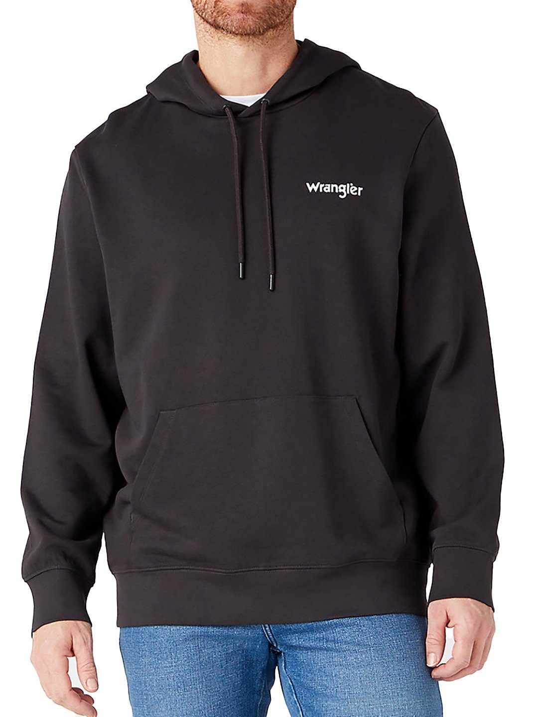 Wrangler - Regular Logo Fit Kapuzensweatshirt Black Faded Hoodie