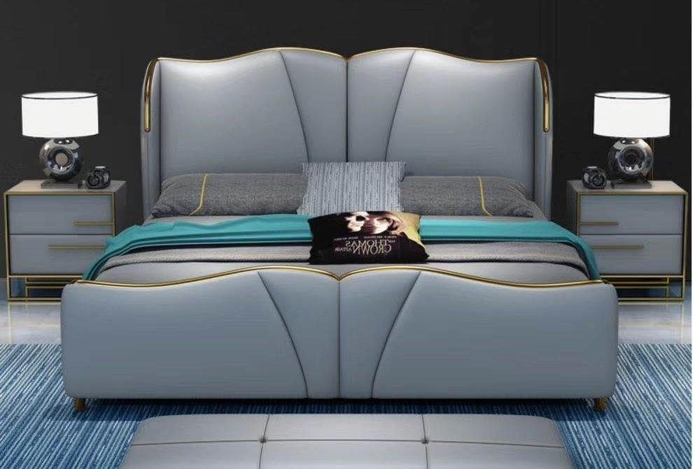 Modern Blau Bett 3 + (3-St., in 1x 2x Luxus, Bett Made JVmoebel Nachttisch Design Set Möbel tlg. Schlafzimmer-Set Nachttische), Schlafzimmer Europa 2x