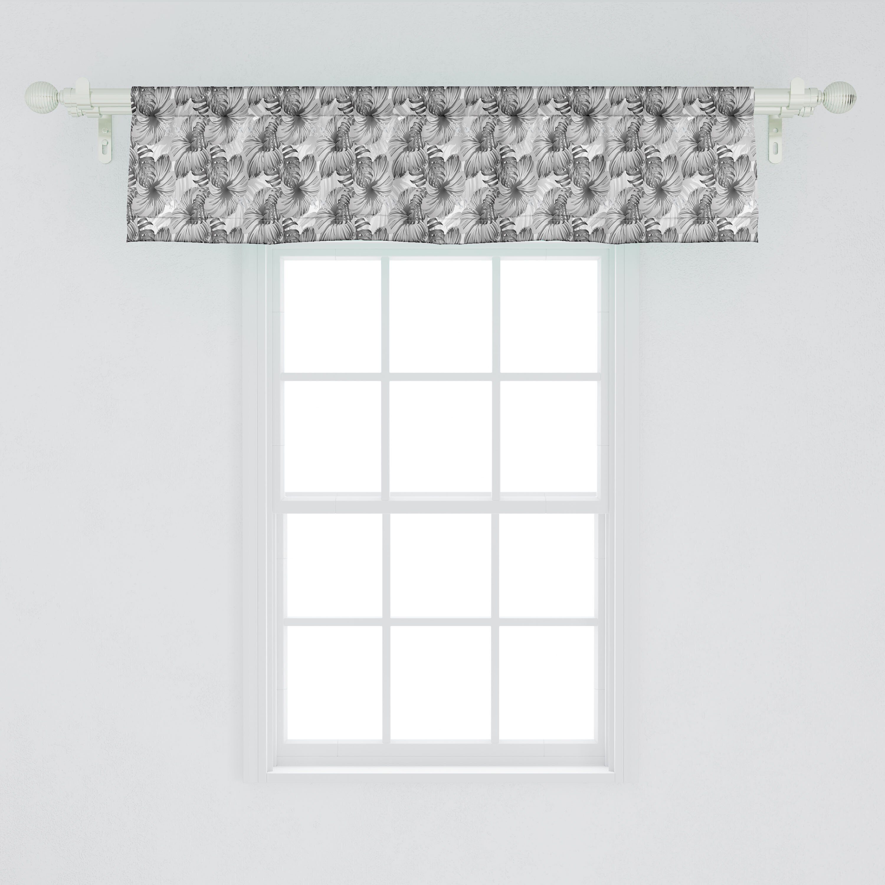 Scheibengardine Vorhang Volant für Insel Dschungel Küche Microfaser, Graustufen- Abakuhaus, Dekor Laub mit Schlafzimmer Stangentasche