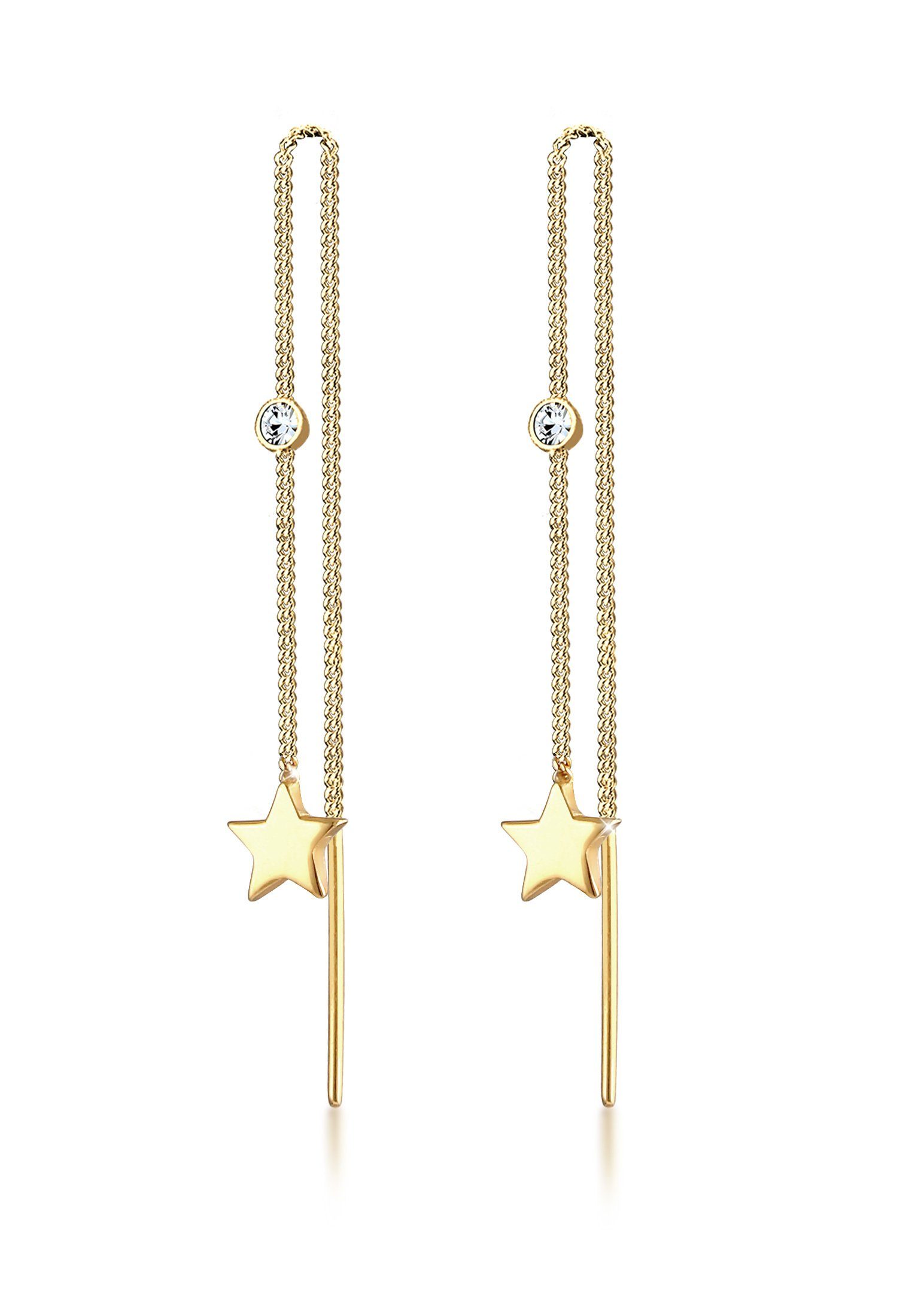 Elli Paar Ohrhänger Sterne Kristalle Durchzieher 925 Silber, Sterne, Astro Gold