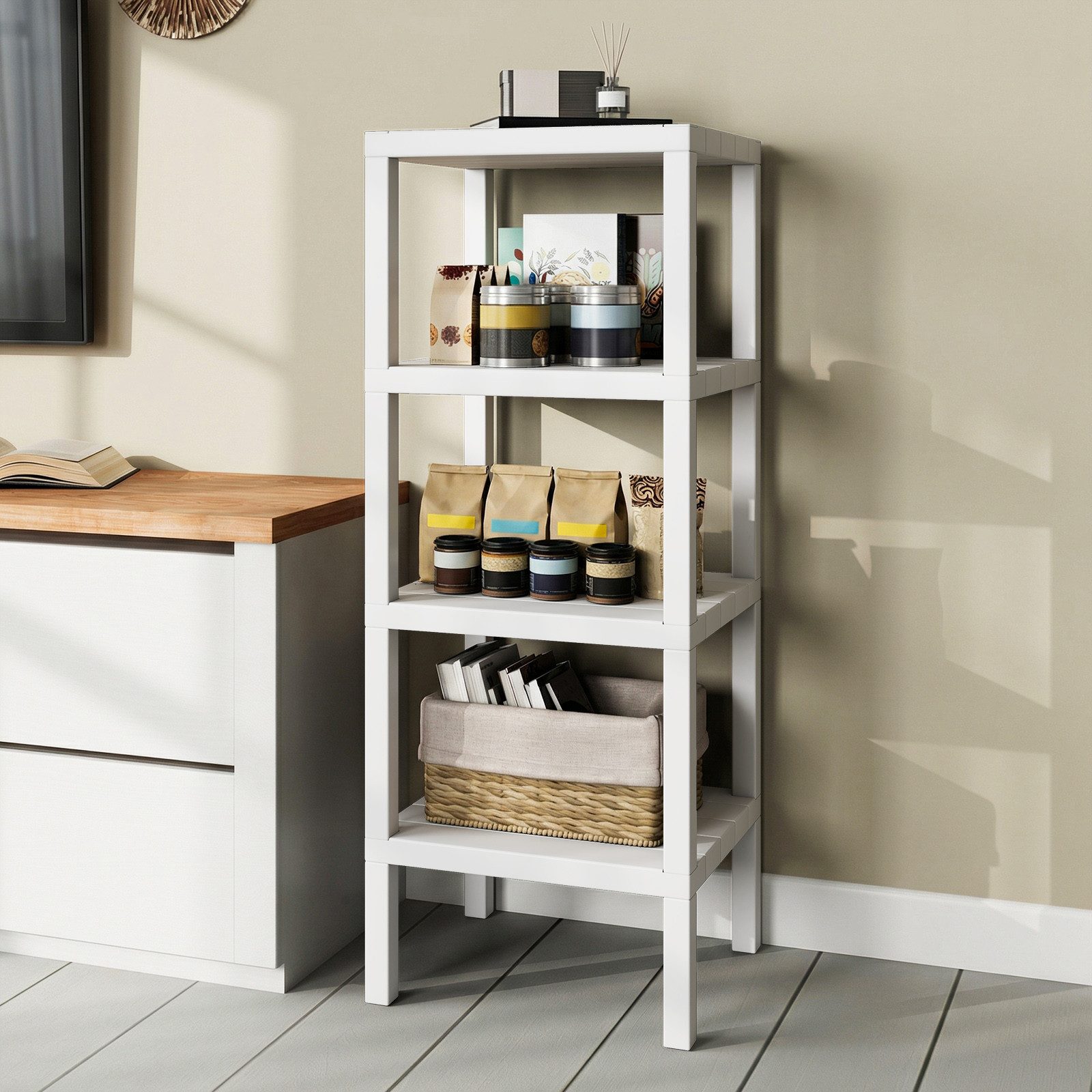 COSTWAY Badregal stehend schmal Standregal Kunststoff, 4 stufig 38x32,5x99cm – Bild 2 von 5