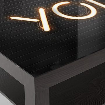 DEQORI Couchtisch 'Leuchtbuchstaben YOLO', Glas Beistelltisch Glastisch modern