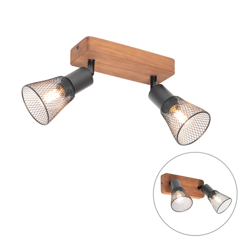 Qazqa LED Aufbaustrahler Kristina, ohne Leuchtmittel, E14, Schwarz, Industrie, Stahl, 2-flammig