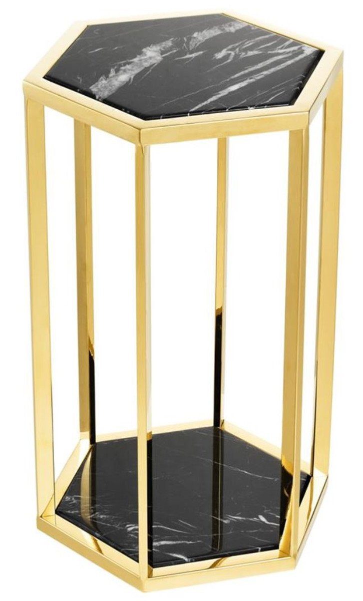 gold Beistelltisch Luxus mit - Beistelltisch Set schwarzem Qualität 2er Marmor Padrino Luxus Casa in