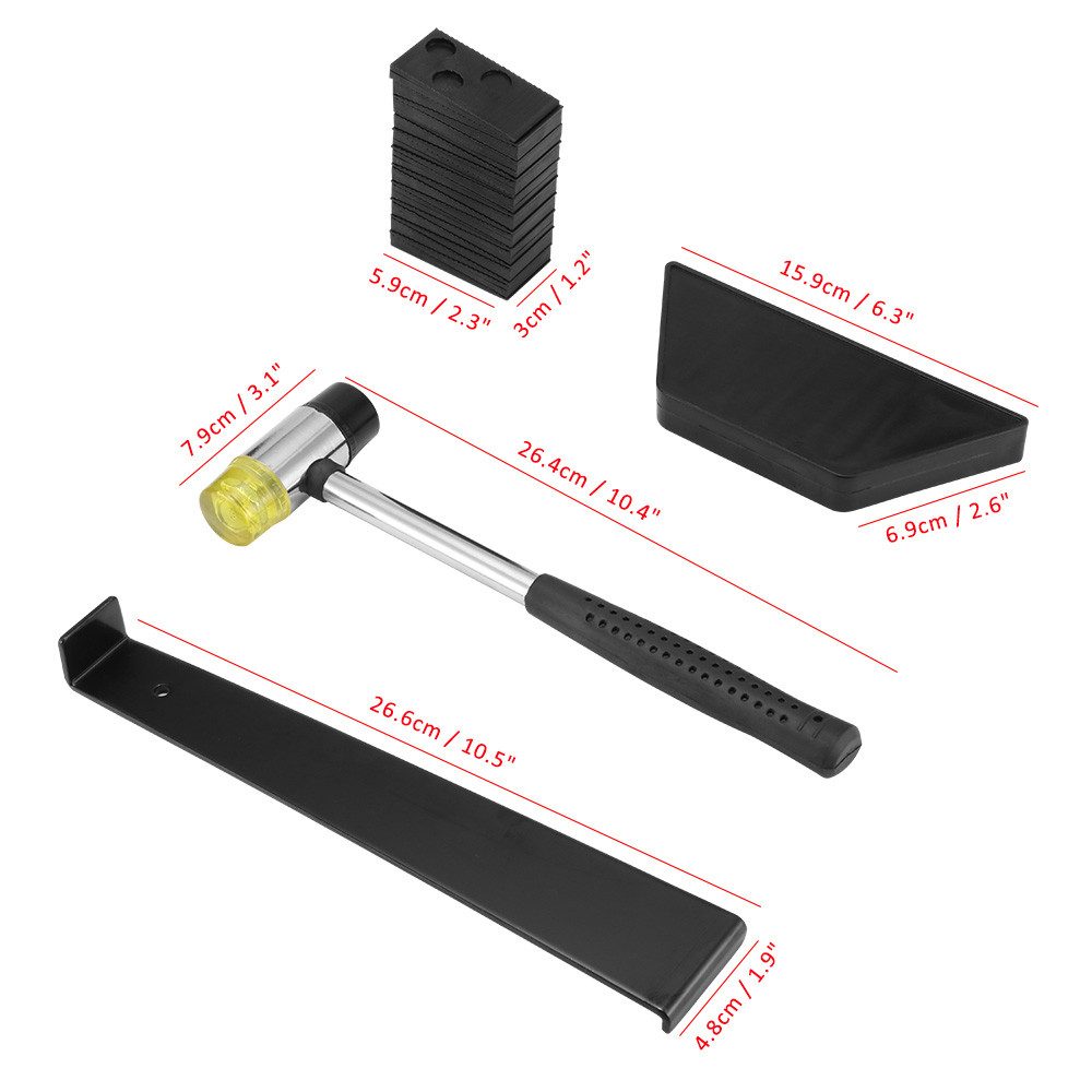 BlingBin Verlegeset Laminat Verlegeset mit 30 Abstandshaltern, Gummihammer & Zugeisen, (1er Set, 33-tlg., 33tlg), für Laminatböden - All-in-One-Holz Laminatboden-Werkzeug-Set